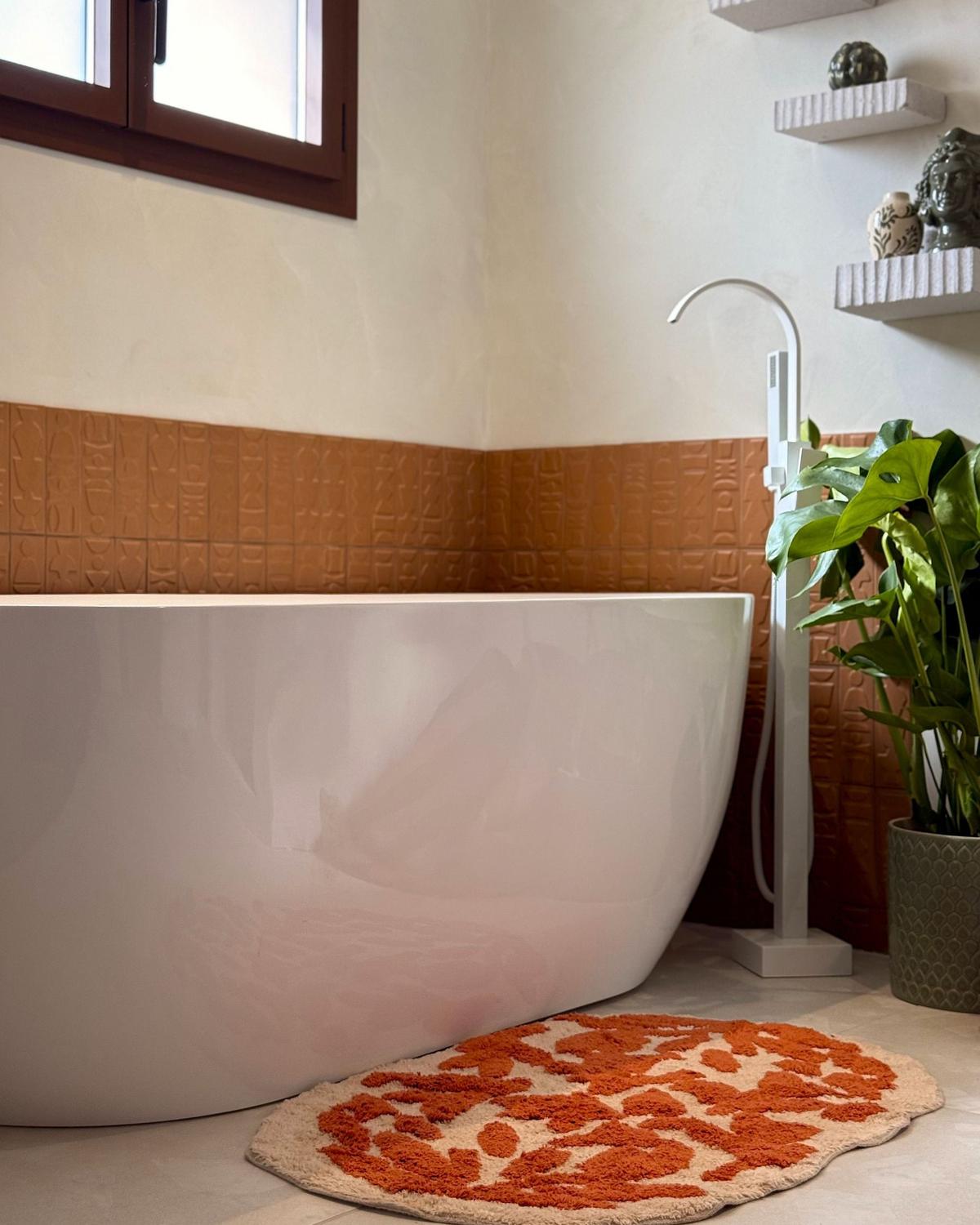 BADEMATTE Beige 60/90 cm Derik - Beige/Orange, Textil (60/90cm) - Beliani