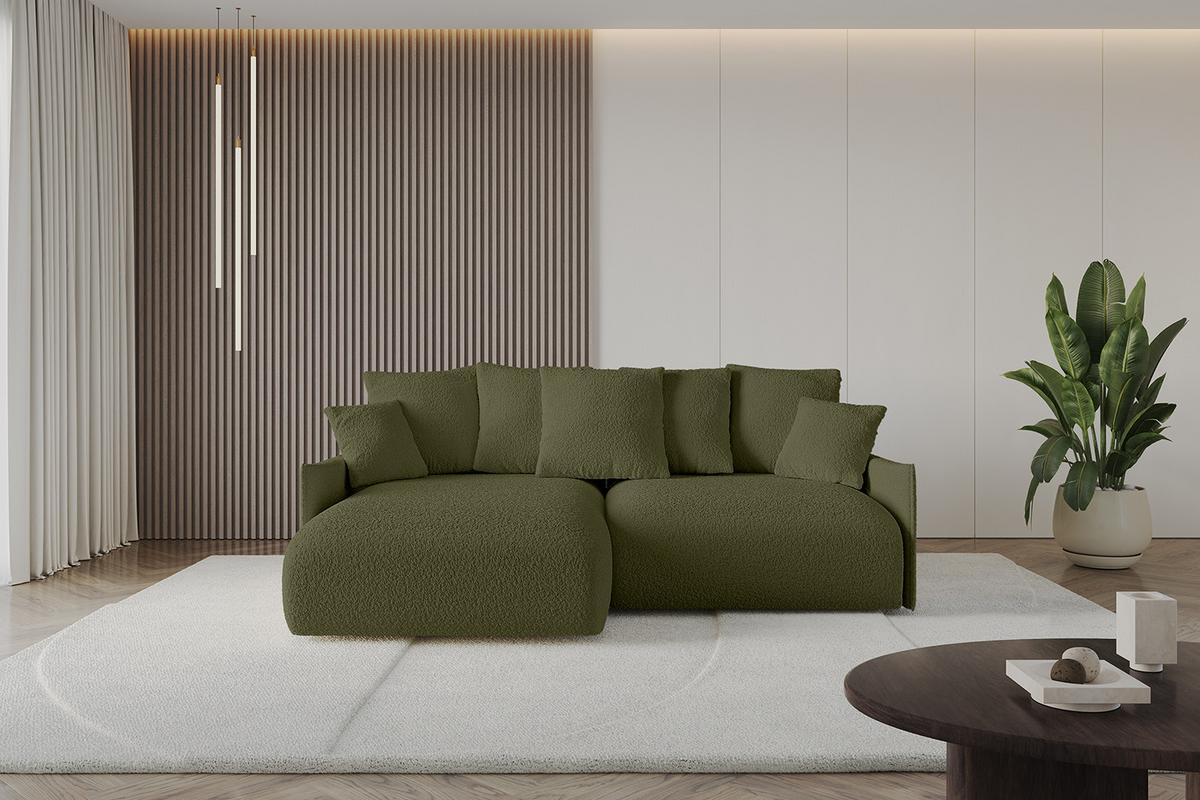 ECKSOFA Ottomane links ONESK-L -v1 216x177x72 Grün Bouclé - Olivgrün, Holzwerkstoff/Kunststoff (216/177cm) - ALTDECOR