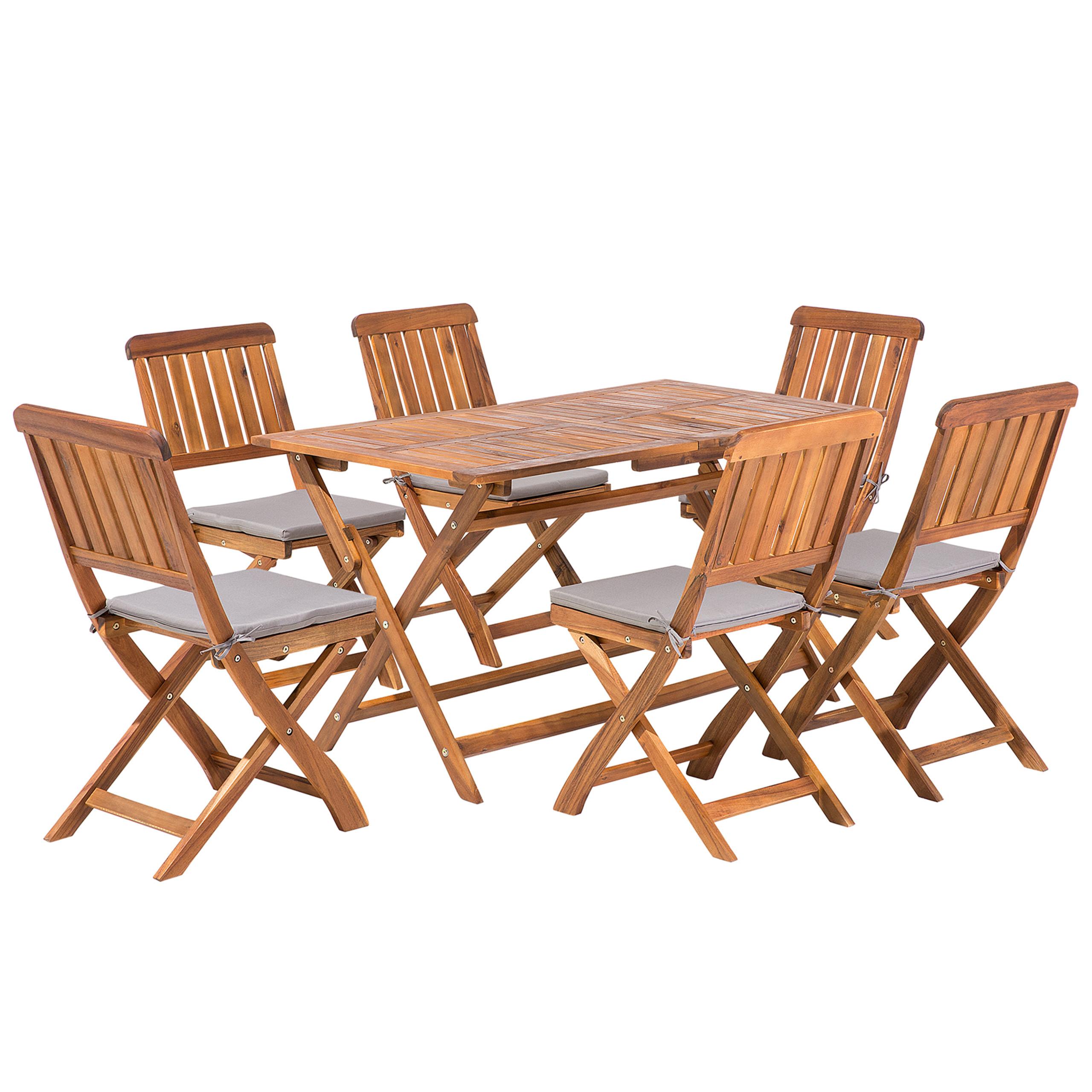 GARTENMÖBEL SET 6-Sitzer Akazienholz Dunkelbraun Auflagen Grau Cento - Dunkelbraun/Grau, Holz - Beliani
