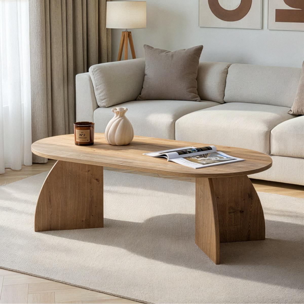 COUCHTISCH mit ovaler Tischplatte und geschwungenen Beinen 120/60/40 cm - Eichefarben, Holzwerkstoff (6.8/60/40cm) - Calicosy