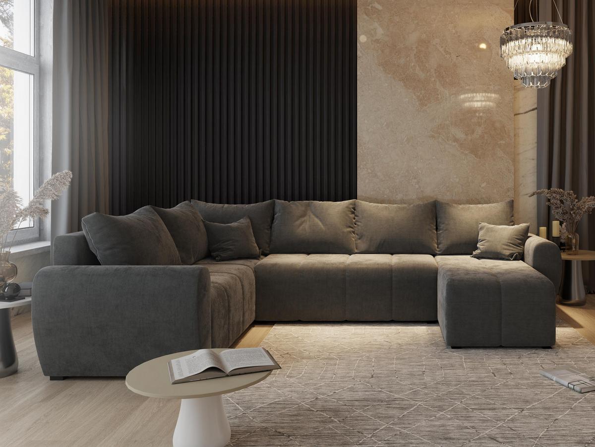 WOHNLANDSCHAFT MADISON XL L-S Hellgrau Dünner Stoff mit Schlaffunktion - Hellgrau/Schwarz, Holz/Kunststoff (303/82/208cm) - MASSENO