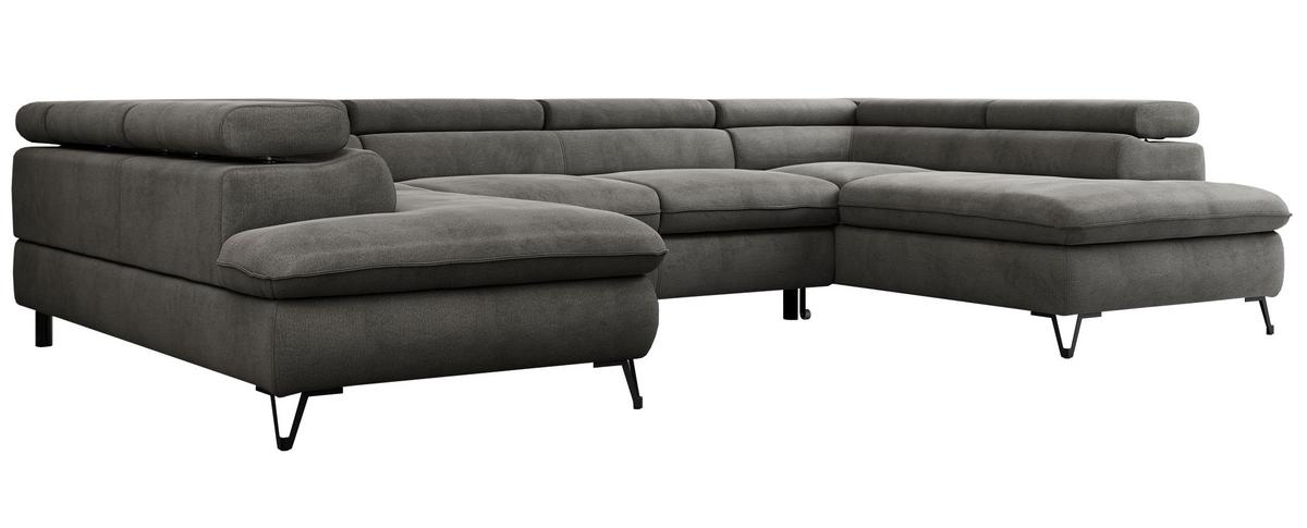WOHNLANDSCHAFT PETER U Velvet Dunkelgrau - Dunkelgrau/Schwarz, Textil/Metall (346/76/208cm) - MKS