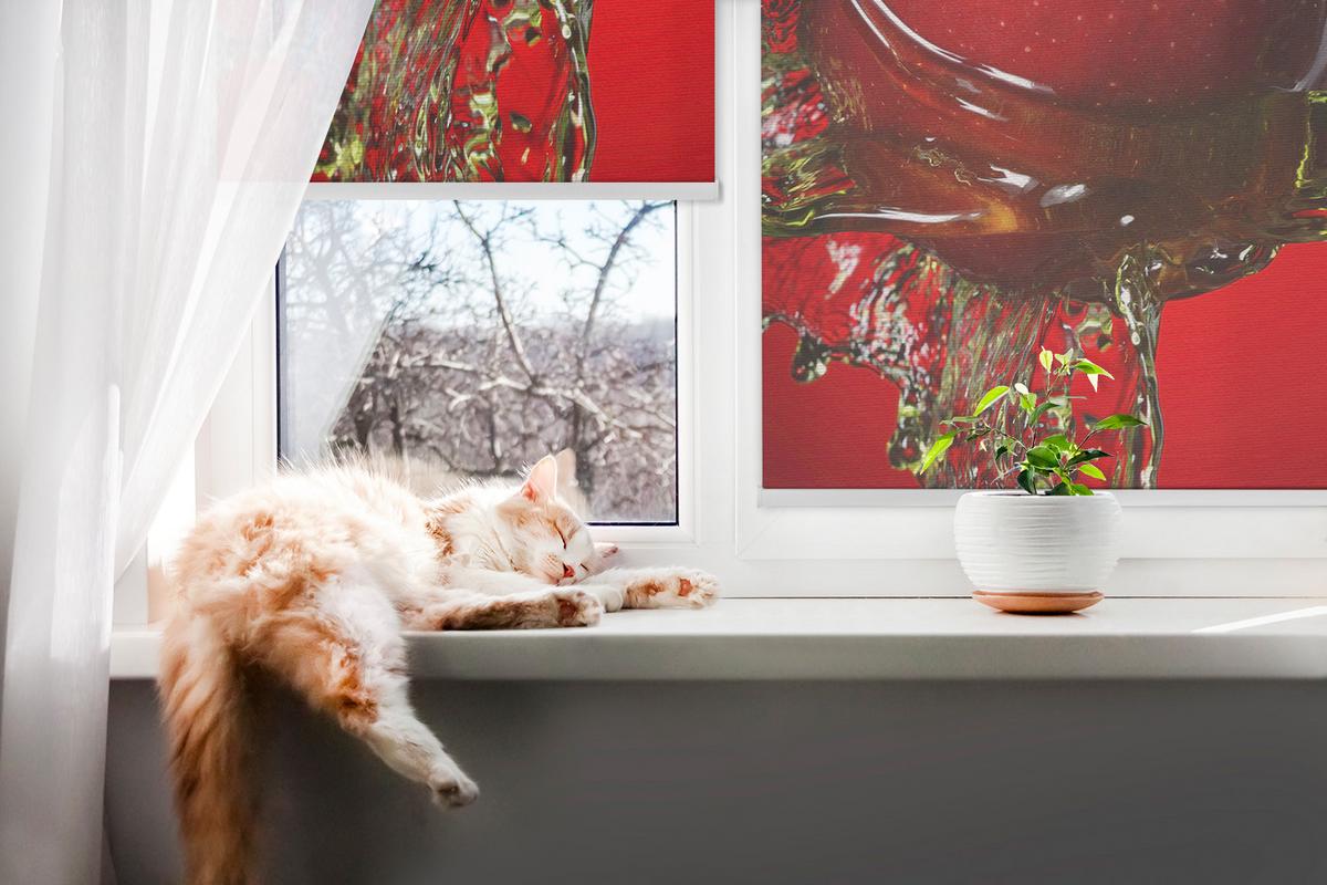INNENROLLO - Fensterrollo - Rollo - 130x140 cm - Apfel mit Wasser übergossen - Rot, Kunststoff (130/140/0.5cm) - TULUP
