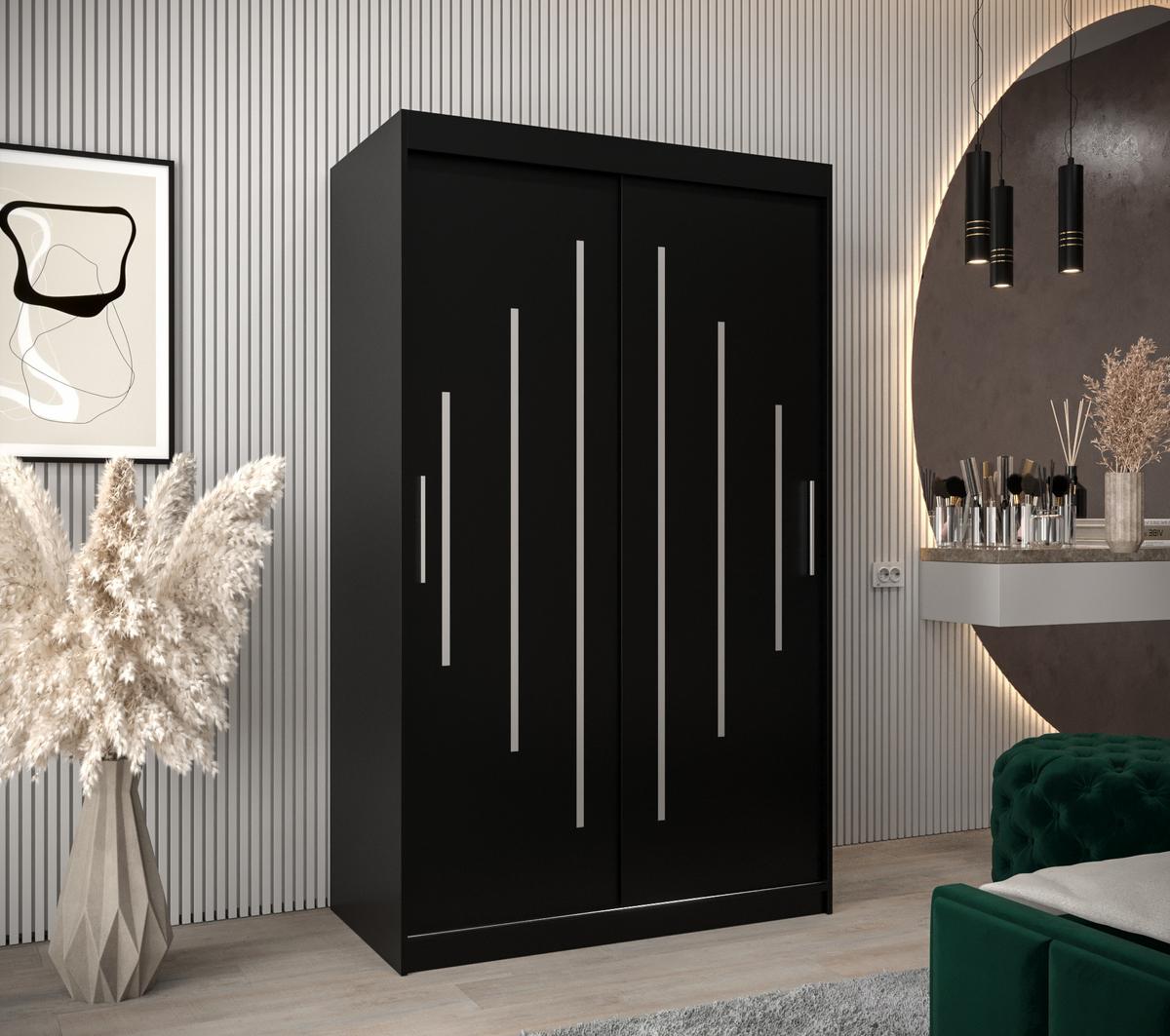 SCHWEBETÜRENSCHRANK 200/120/62 2-türig - Silberfarben/Schwarz, Holz/Kunststoff (120/200/62cm) - Abiks Möbel
