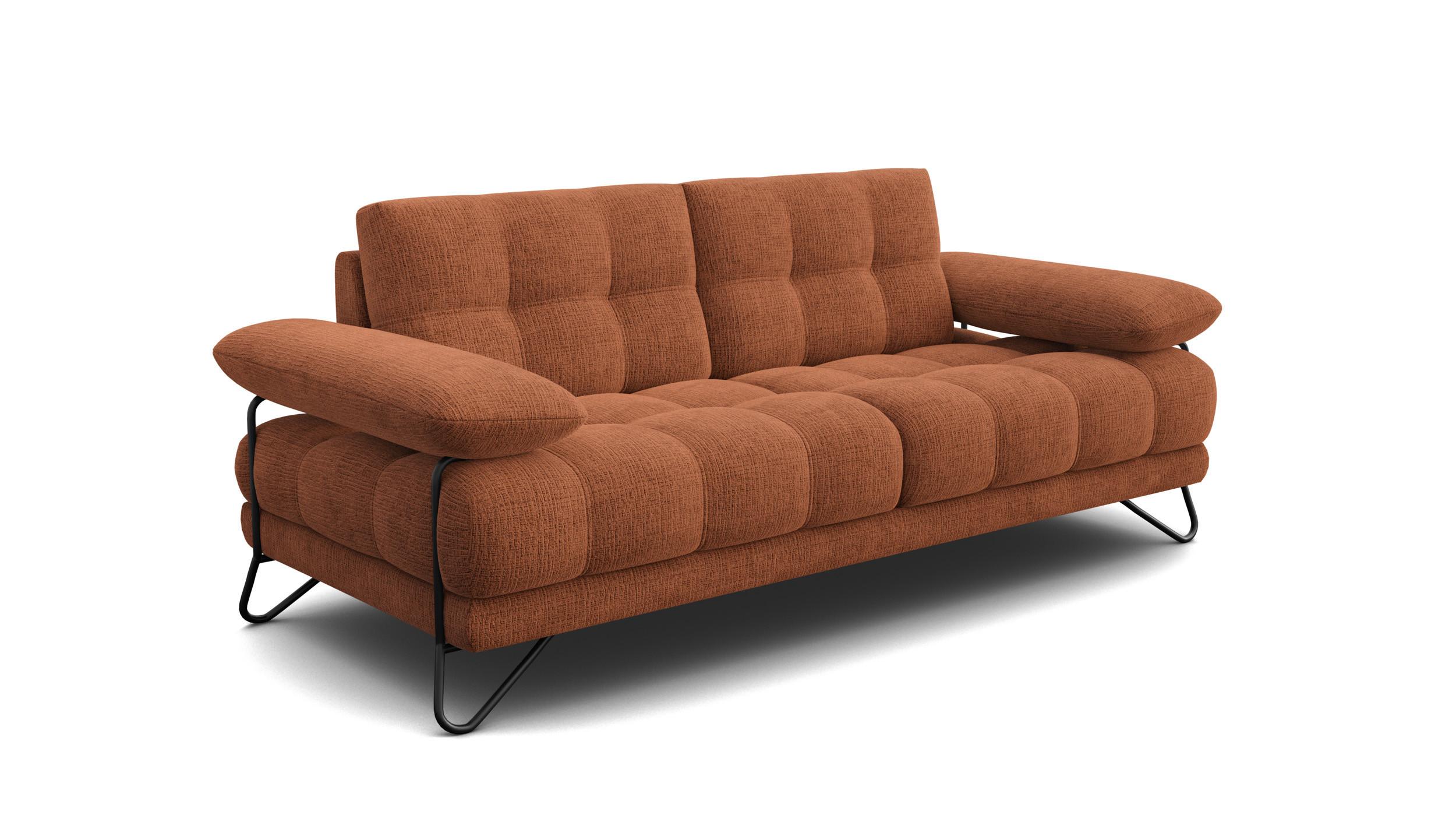 SOFA BUBBARA 2,5-Sitzer, rostrot - Schwarz/Orange, Holz/Textil (215/87/96cm) - Wozimo