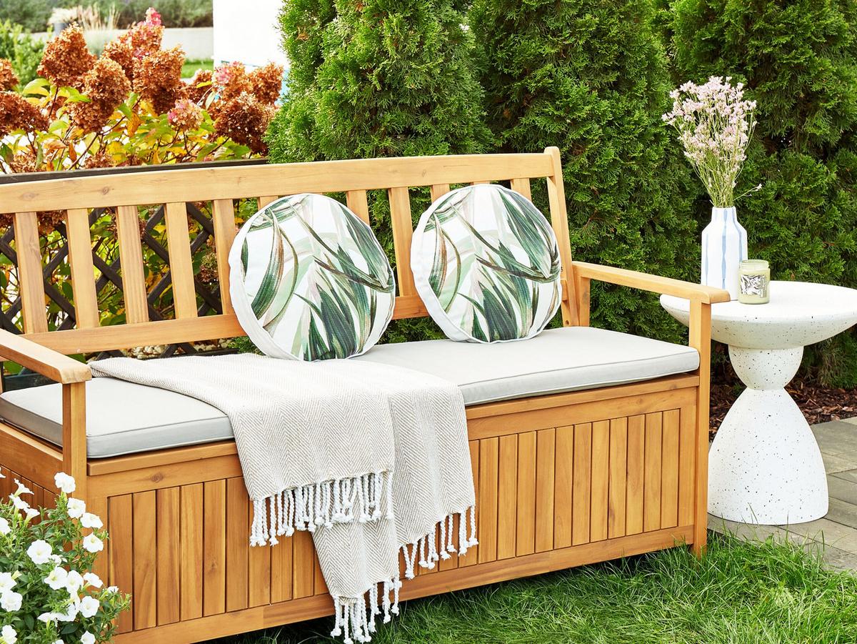 GARTENKISSEN 2er-Set Blattmotiv grün/weiß 40 cm Calderina - Grün, Textil (40/40cm) - Beliani
