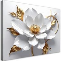LEINWANDBILDER, Weiße Blumen goldene Blätter 3D - Weiß, Textil (120/80cm) - Feeby