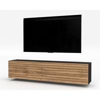 LOWBOARD ZIVOLLI 160 Schwarz, Wotan Lamellen 160/34/40 cm – TV-Hängeschrank mit Lamellenfront - Hellbraun/Schwarz, Holzwerkstoff/Kunststoff (160/34/40cm) - AX Living