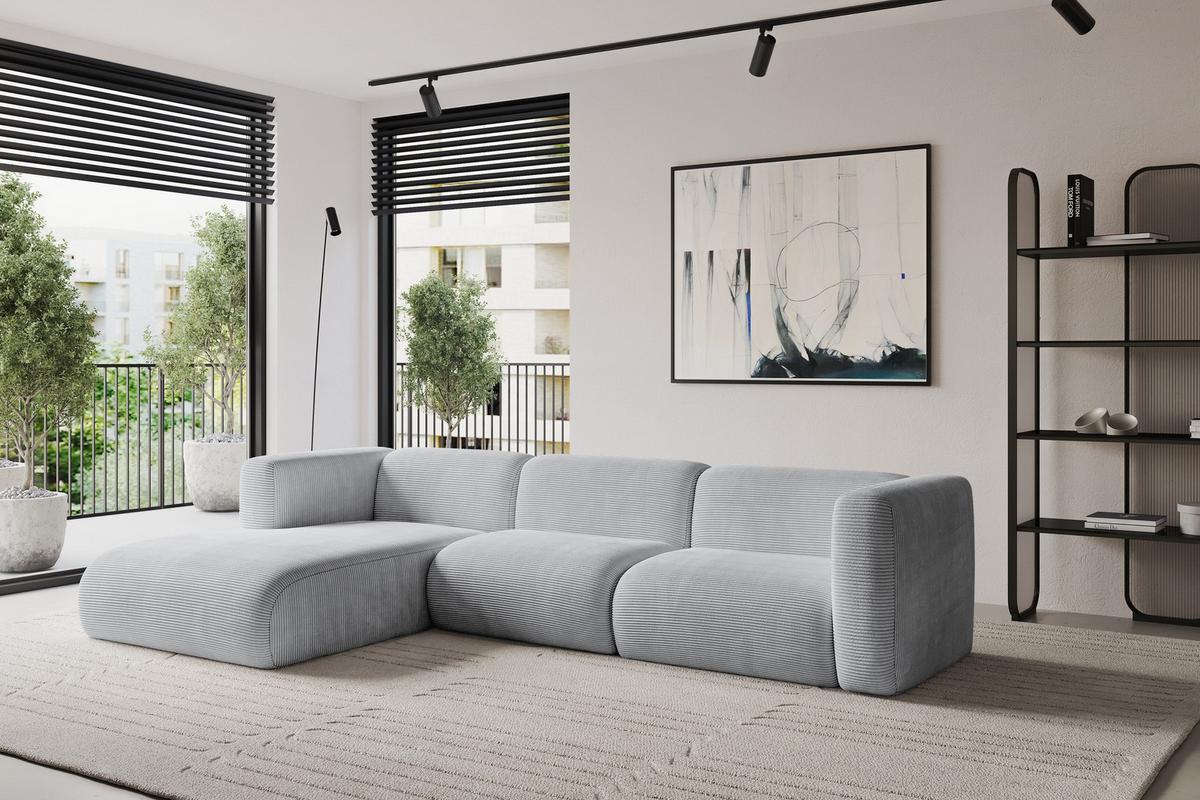 ECKSOFA Ottomane Links MIRA-L1 227x179x89 Grau Cord - Blaugrau/Schwarz, Holzwerkstoff/Kunststoff (227/179cm) - ALTDECOR
