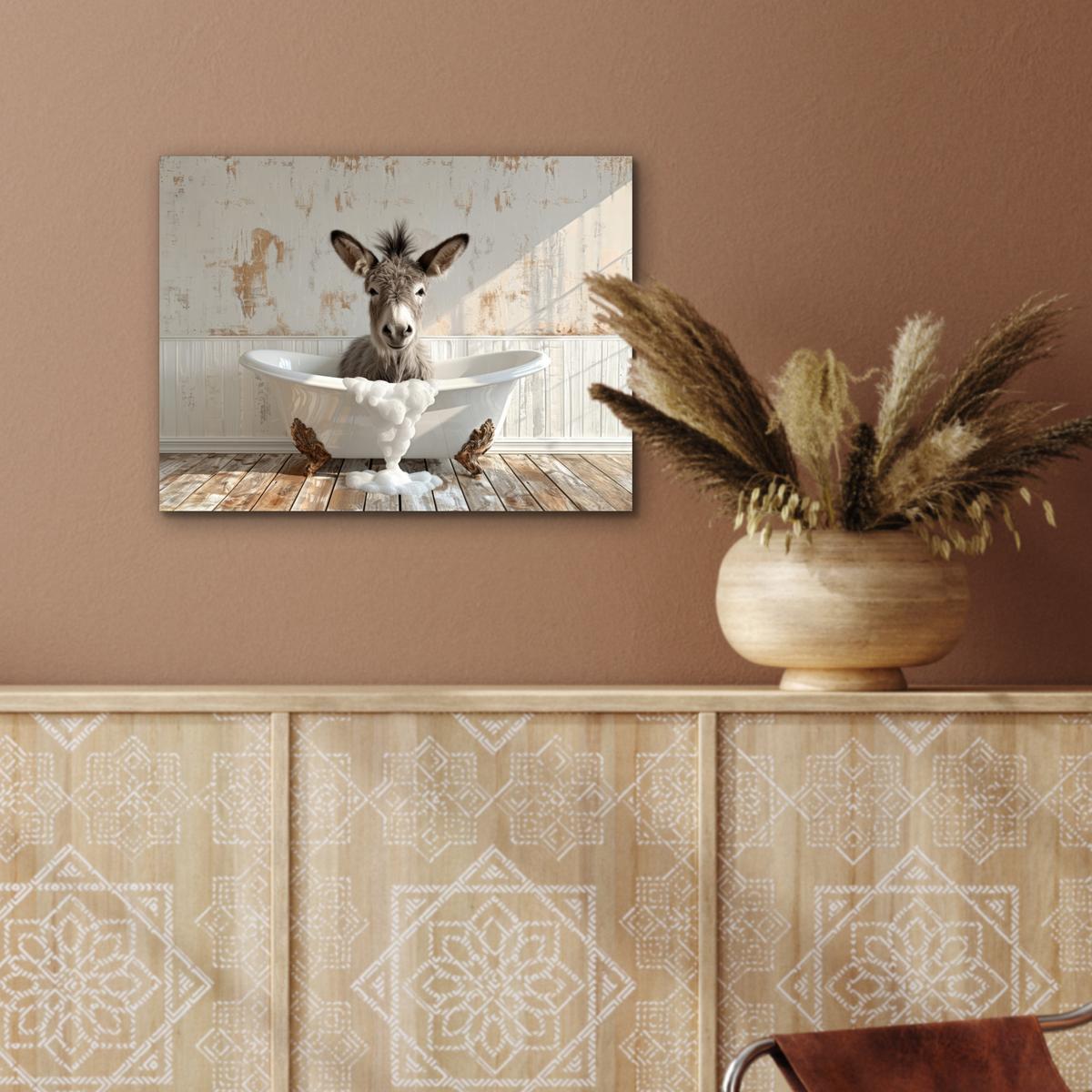 METALLBILD Esel - Tiere - Badewanne - Schaumstoff 40x30 cm - Weiß, Metall (40/30cm) - MuchoWow