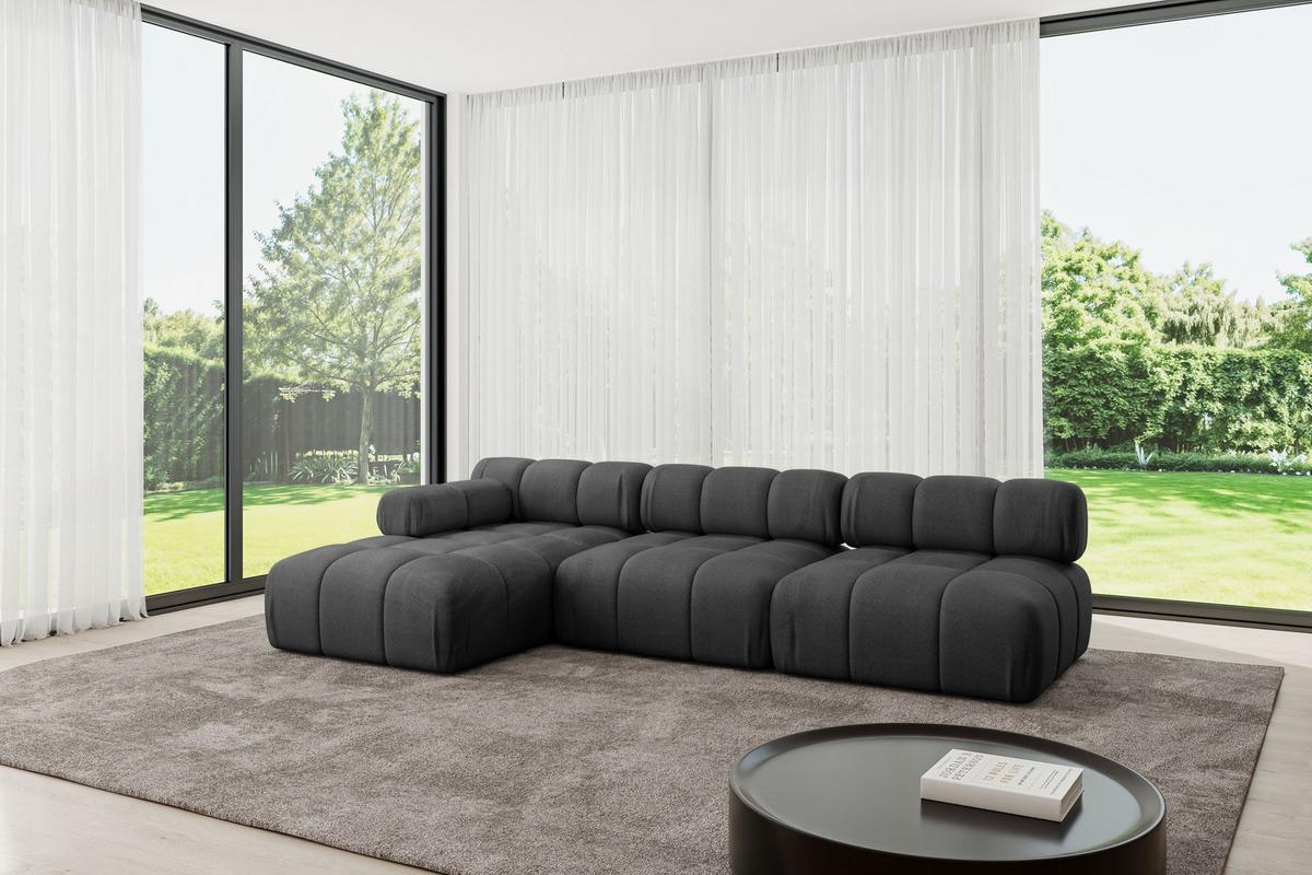 ECKSOFA modulares Sofa Razon-L2 - 285x160x70 cm Schwarz Velours - Schwarz, Holzwerkstoff/Textil (285/160cm) - ALTDECOR