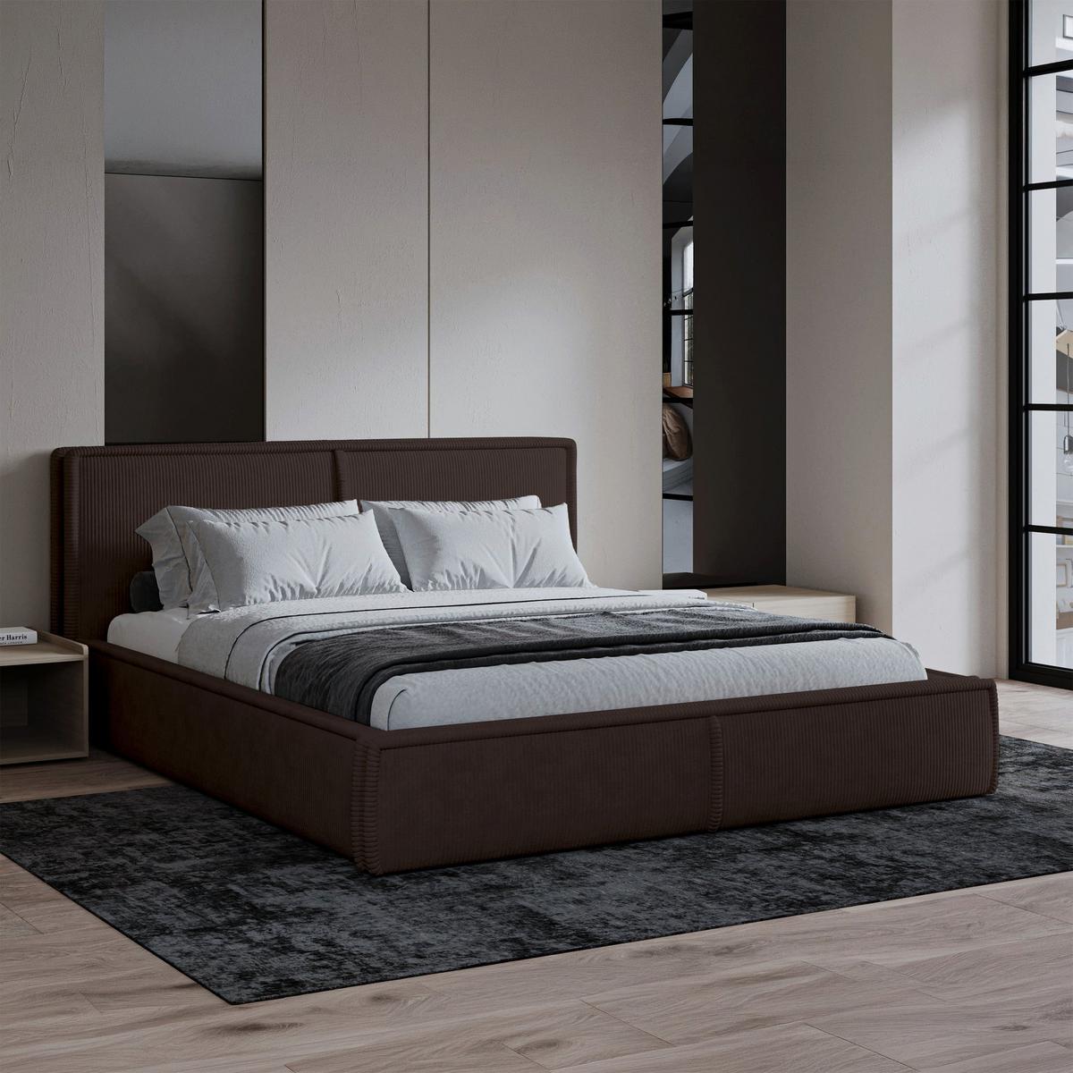POLSTERBETT CORDO BEIGER CORDSTOFF 180x200 CM - Dunkelbraun/Schwarz, Kunststoff/Textil (160/200cm) - Selsey