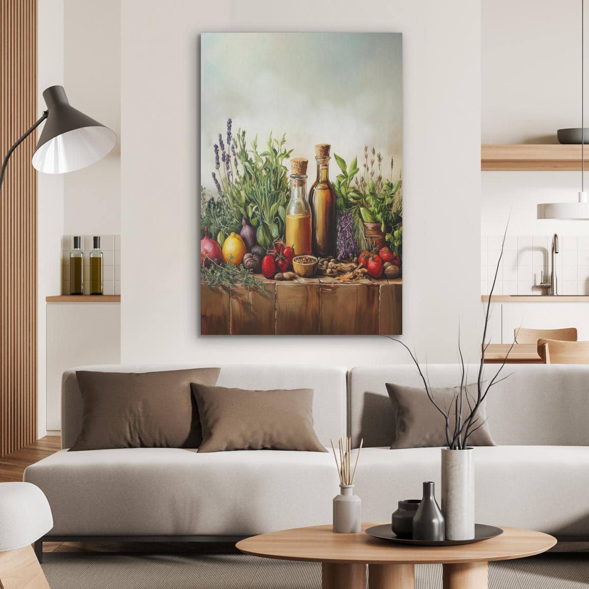 AKUSTIKBILD Stilleben - Kräuter - Gewürze - Früchte - Farbenfroh Wanddeko 70x100 cm - Grün, Kunststoff (70/100/0.9cm) - MuchoWow
