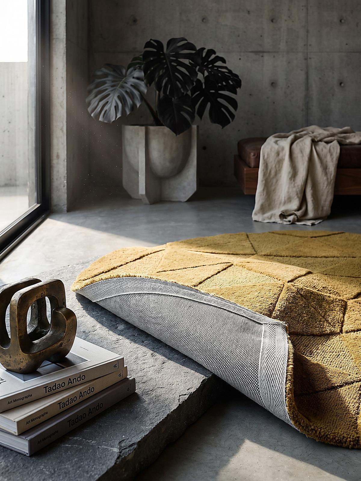 TEPPICH aus Wolle, handgetuftet, DEBEN, in Ocker, Splitterformen, Ø 160 cm - Gelb, Textil (160/160cm) - KADIMA DESIGN