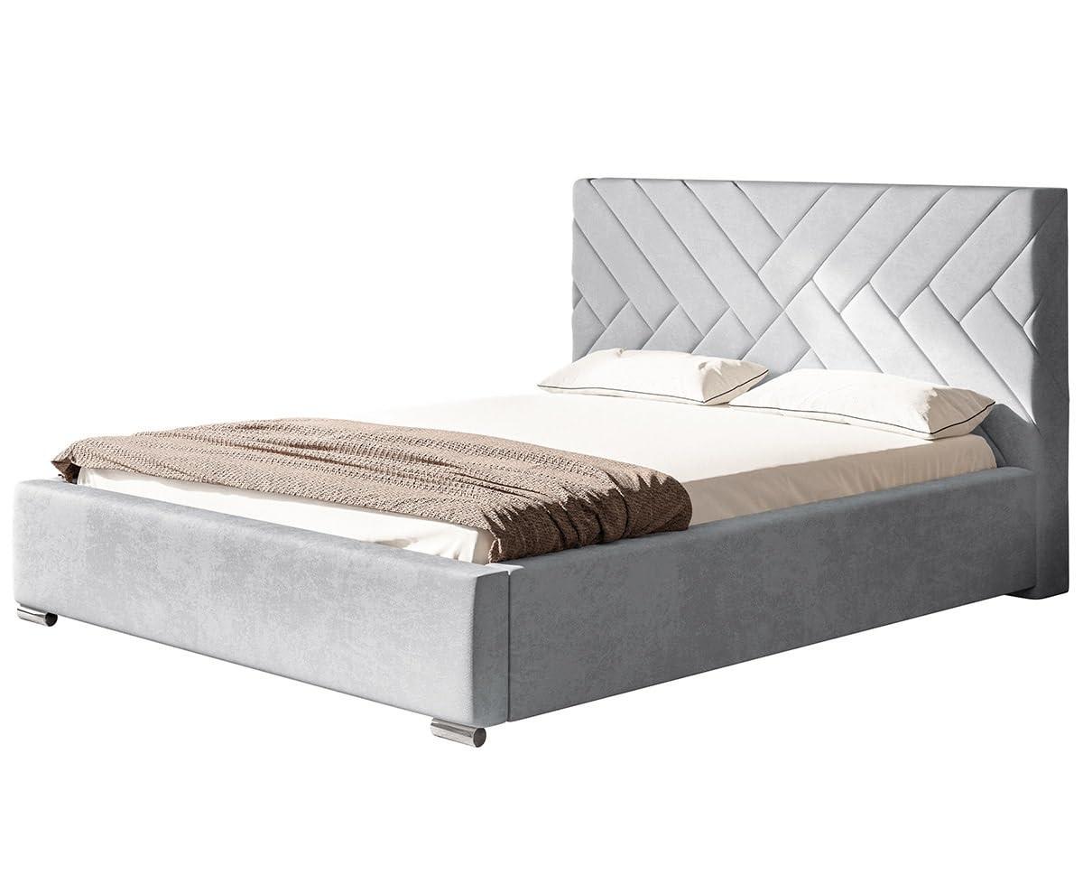 POLSTERBETT Monaco mit Kopfteil, 120x200 cm, Doppelbett mit Bettkasten und Lattenrost aus Holz, Velourstoff Hellgrau - Hellgrau, Holz/Textil (120/200cm) - Alpi-Möbel