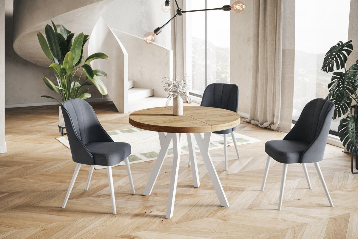 RUNDER Esstisch ausziehbar – Moderner Wohnzimmertisch und Küchentisch – Tisch mit Stabile Konstruktion, Durchmesser 80 cm - 130 cm - Farbe Craft - Braun/Weiß, Holzwerkstoff (80/80/77cm) - Alpi-Möbel