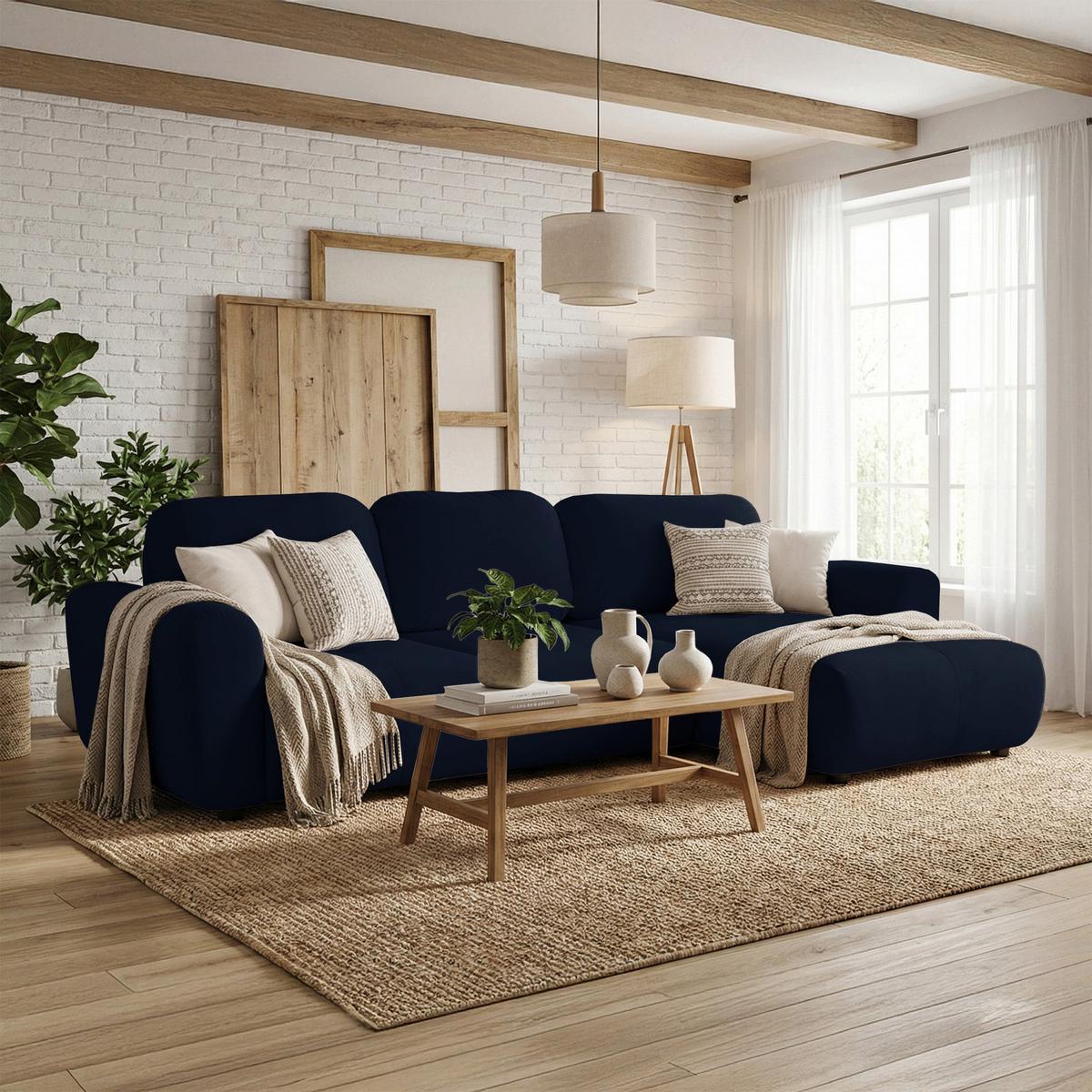 ECKSCHLAFSOFA Olido MARINEBLAUER VELOURS - Schwarz/Dunkelblau, Kunststoff/Textil (279/150cm) - Selsey