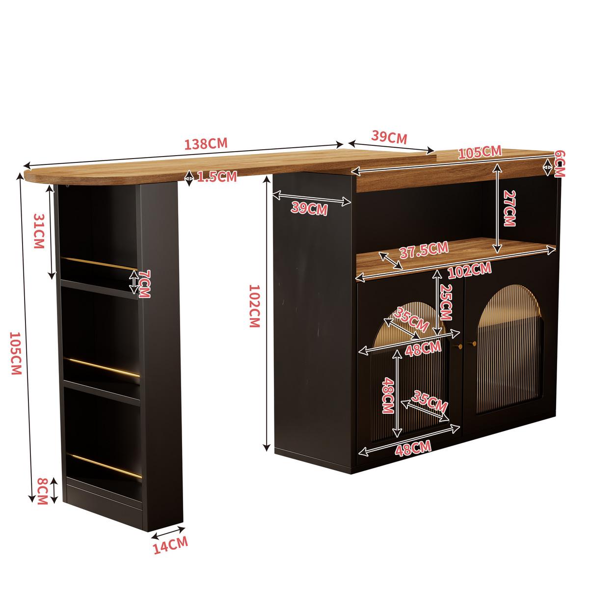 BARSCHRANK Schwarz 138/39/105cm - Braun, Holzwerkstoff/Metall (138/39/105cm) - Urban Meuble
