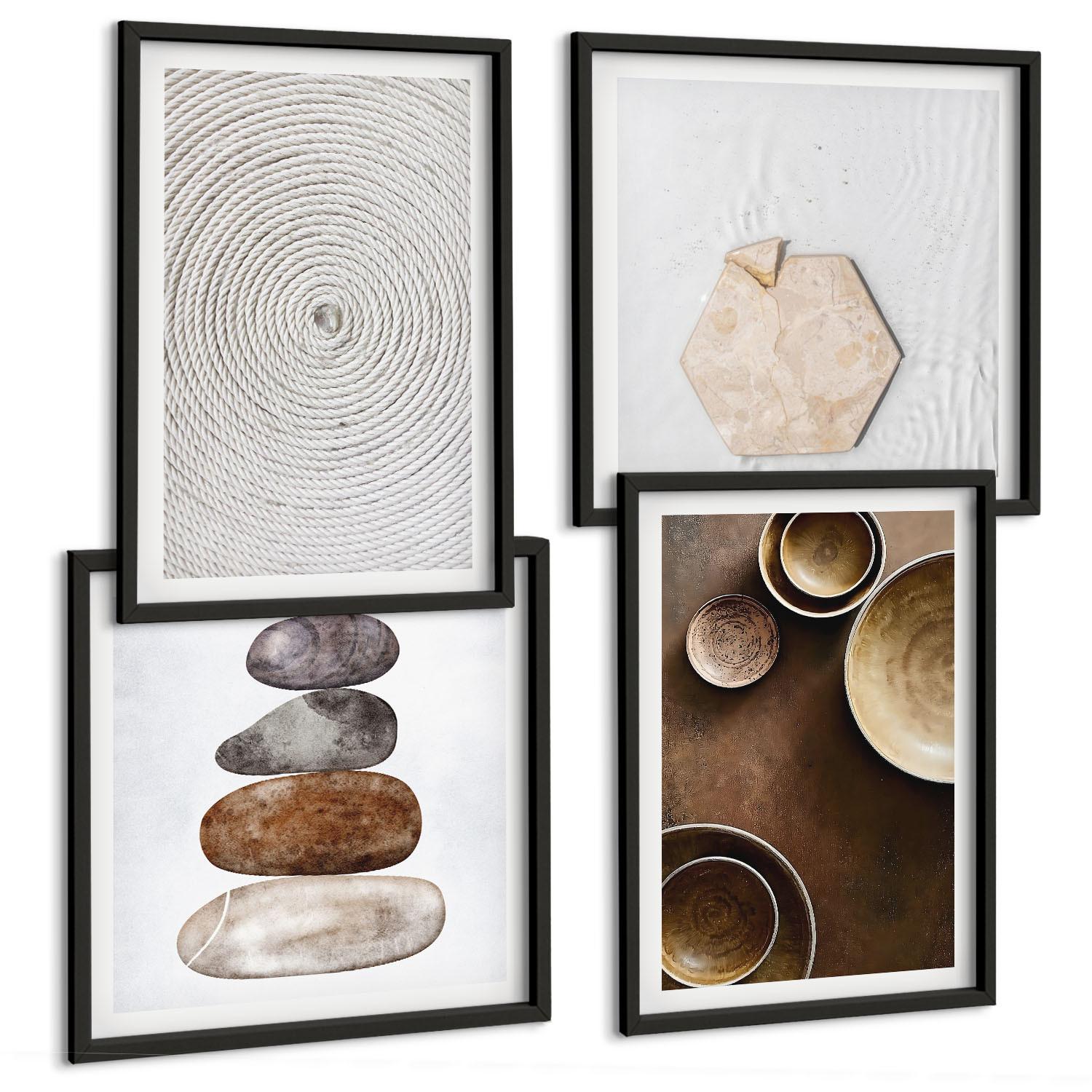 BILDER SET 4er Set - 50x50 cm & 40x60 cm Schwarzer Rahmen - Texturen in der modernen Kunst - Schwarz, Kunststoff (50/50cm) - TULUP