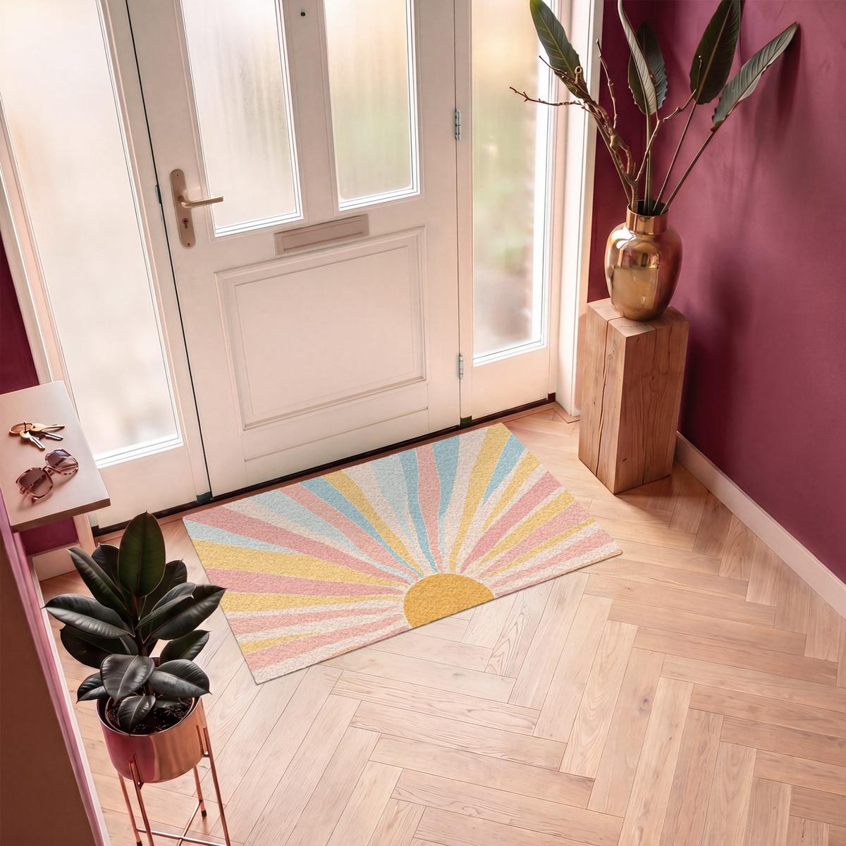 FUSSMATTE Illustration - Sonne - Pastellfarben Sauberlaufmatte 120x80 cm - Hellrosa, Kunststoff (120/0.4cm) - MuchoWow