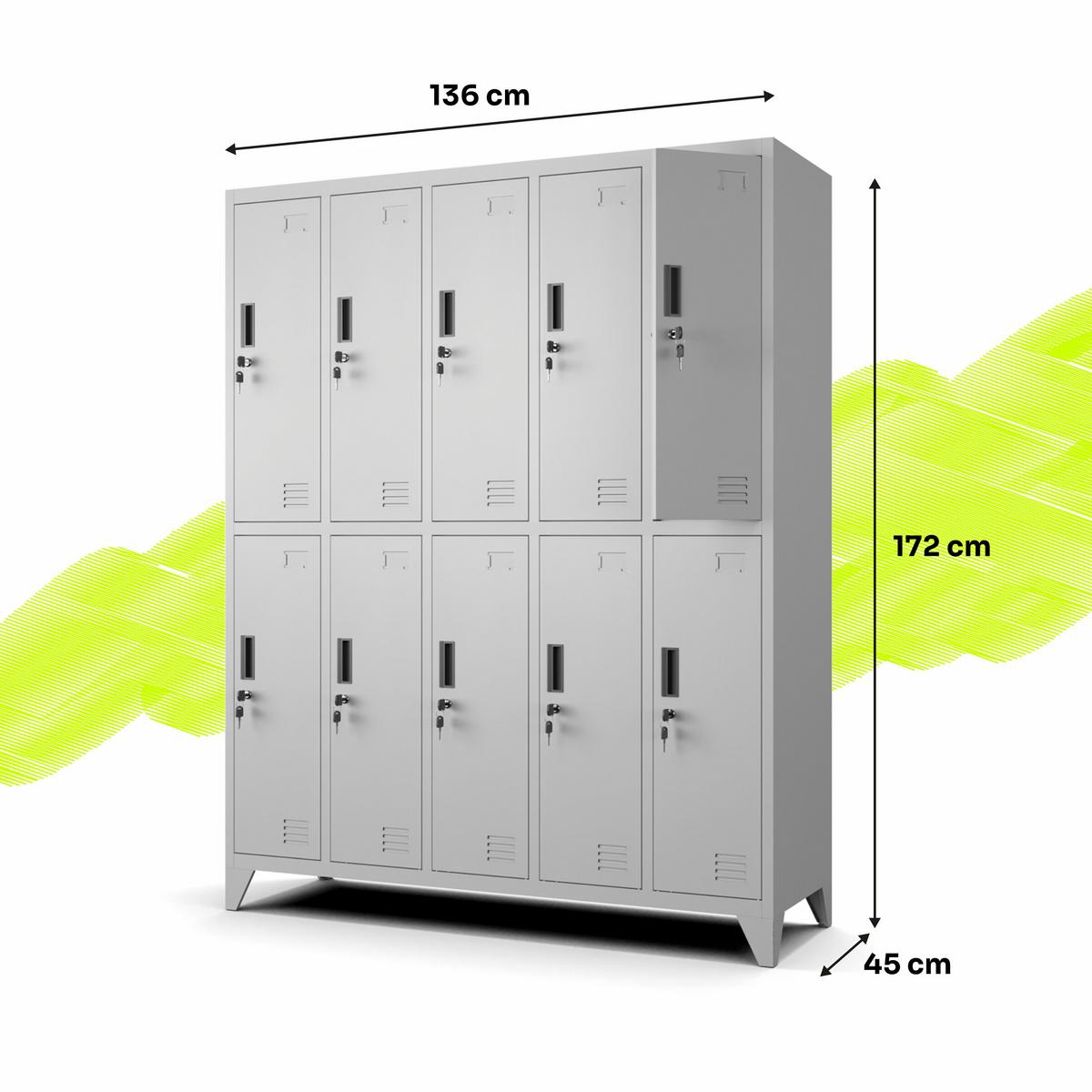 MEHRZWECKSCHRANK mit 10 Fächer Stahl Hellgrau 136x172x45cm - Hellgrau, Metall (136/172/45cm) - Muralo