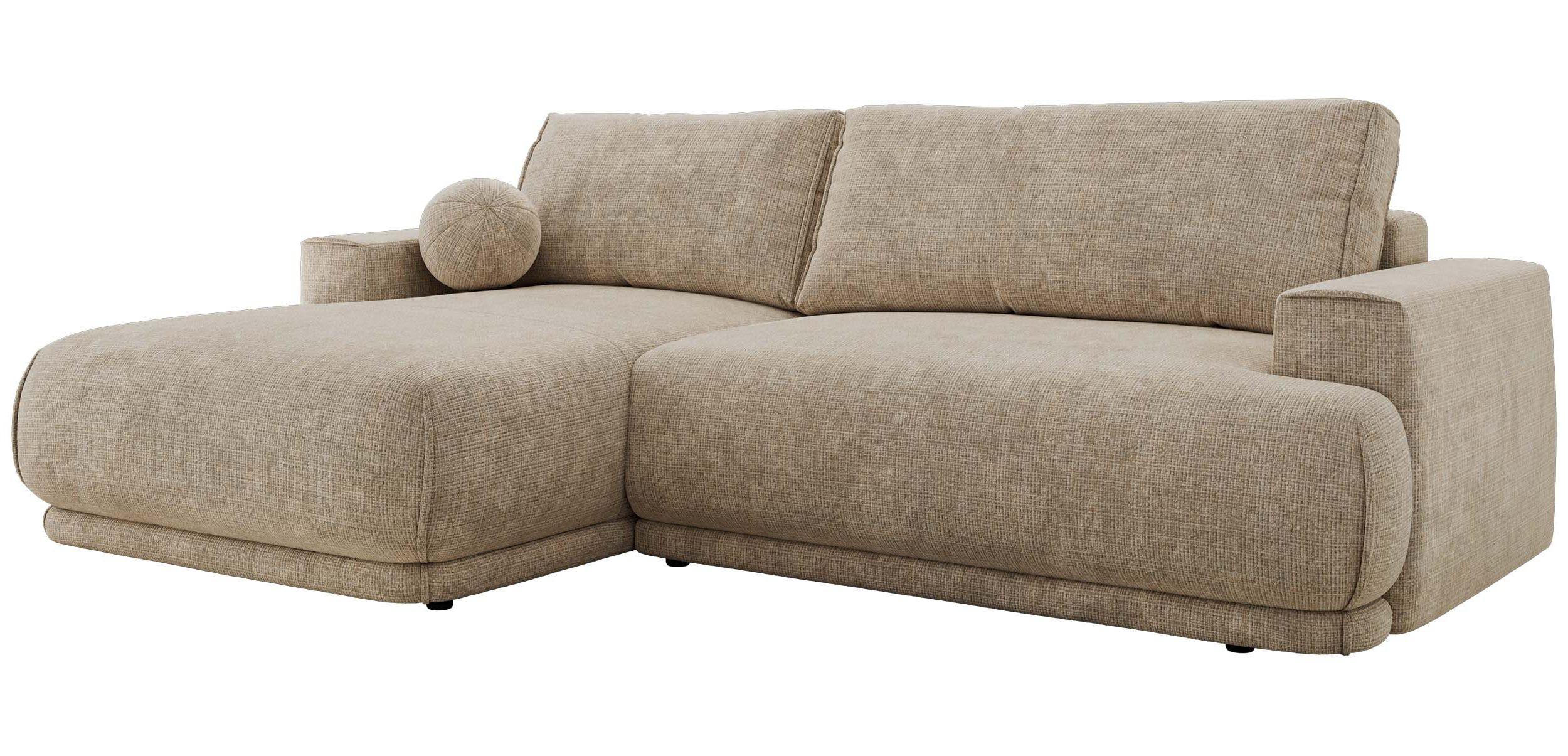 ECKSCHLAFSOFA RINA L Beige Schenille grob gewebt - links - Beige/Schwarz, Kunststoff/Textil (267/170cm) - MKS