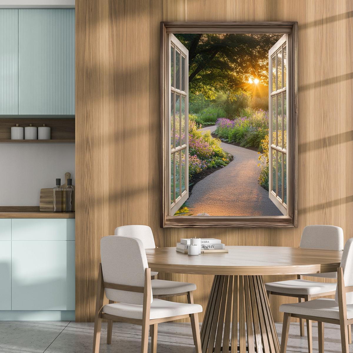 LEINWANDBILD Aussicht - Blumen - Natur - Sonne - Weg Deko XXL 80x120 cm - Hellgelb, Textil (80/120cm) - MuchoWow