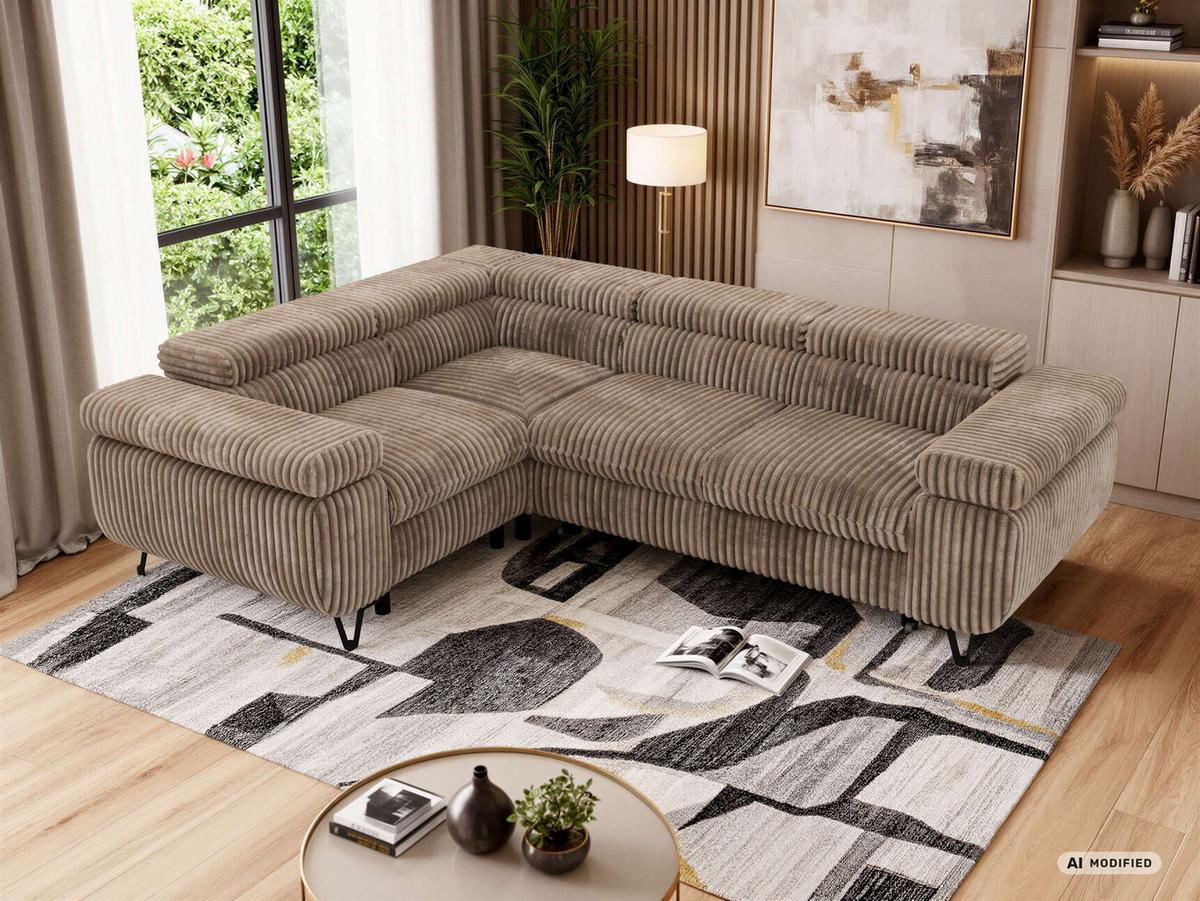 ECKSOFA FALCO L - Braun Cord - Links Seite - Schwarz/Braun, Textil/Metall (197/268cm) - MKS