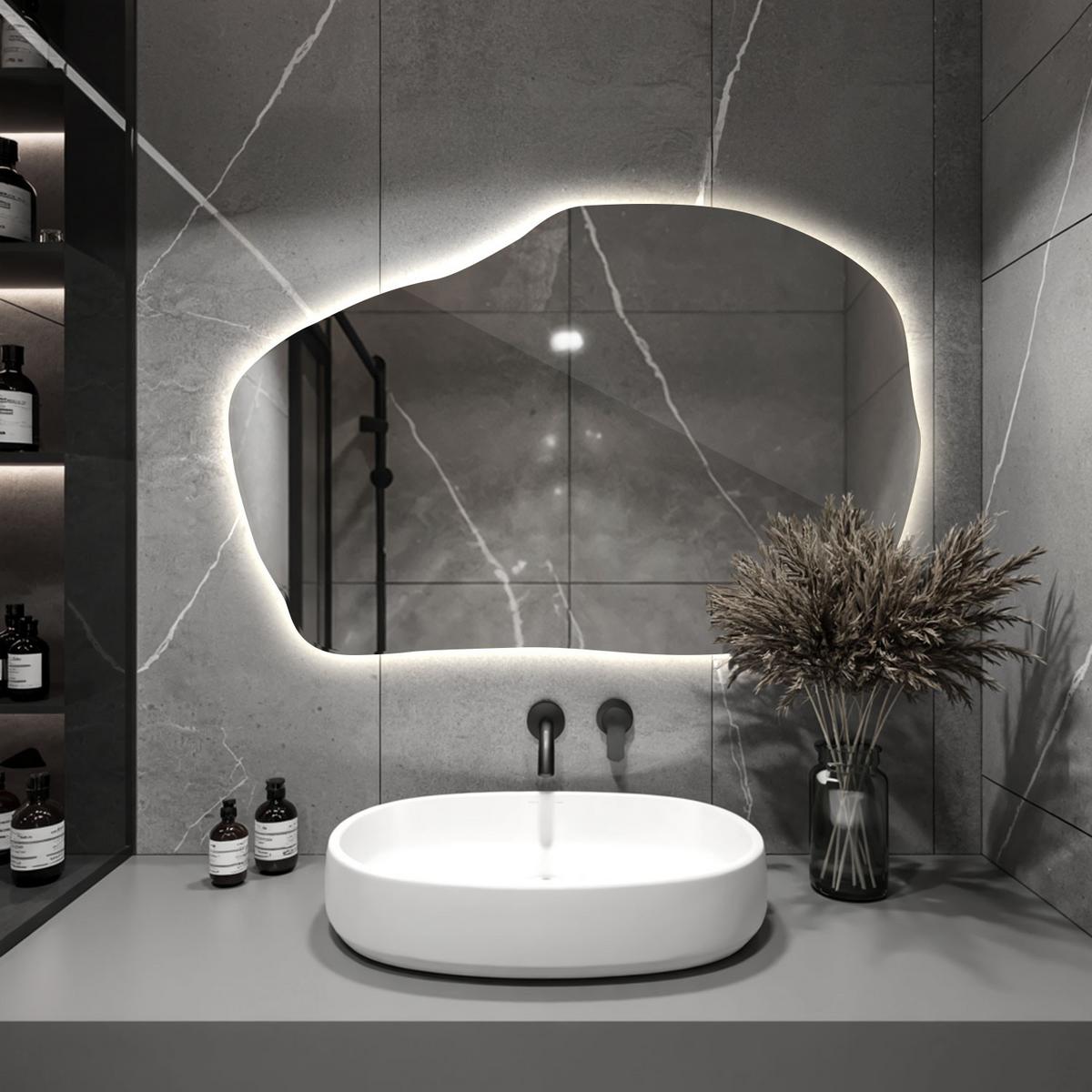 LED SPIEGEL 100 x 65 cm Unregelmäßige Form Neutralweiß 4000K - Transparent, Glas (100/65/0.4cm) - TULUP
