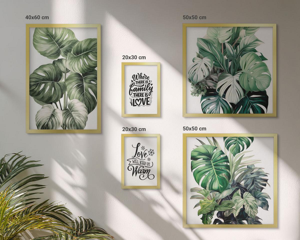 BILDER SET 5er Set - 50x50 cm & 20x30 cm & 40x60 cm Goldrahmen - Gemalte Abstraktionen der Natur - Goldfarben, Kunststoff (40/60cm) - TULUP