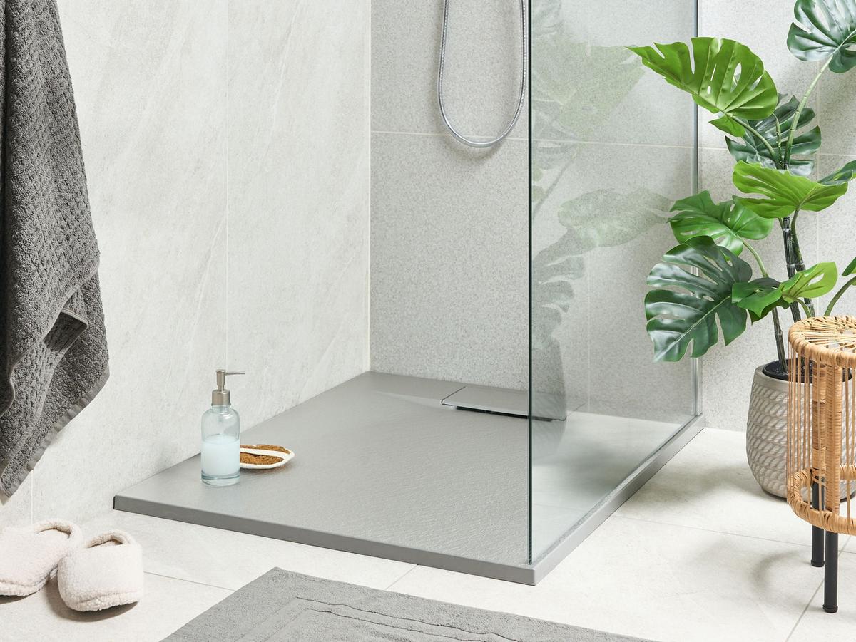 DUSCHWANNE 80/100/3 cm Grau Azzurro - Dunkelgrau/Grau, Kunststoff (100/3/80cm) - Beliani