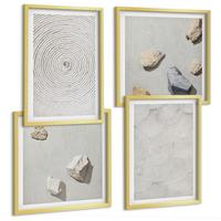 BILDER SET 4er Set - 50x50 cm & 40x60 cm Goldrahmen - Geometrische Pappsteine - Goldfarben, Kunststoff (50/50cm) - TULUP