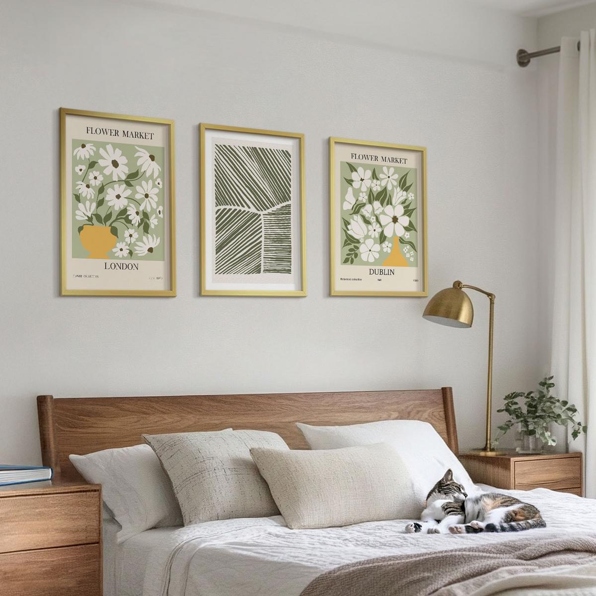 BILDER SET 3er Set - 40x60 cm Goldrahmen - Blumenmuster London Dublin - Goldfarben, Kunststoff (40/60cm) - TULUP