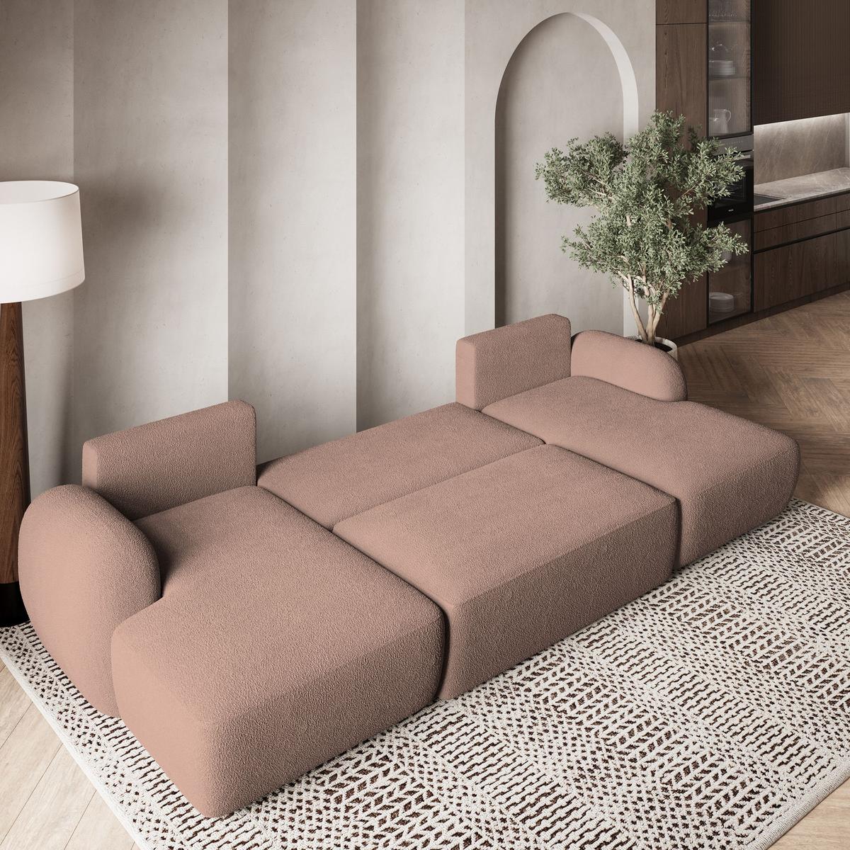 WOHNLANDSCHAFT SAVONA N Rosa Boucle-Stoff mit Schlaffunktion - Schwarz/Rosa, Holz/Kunststoff (320/90/148cm) - MASSENO