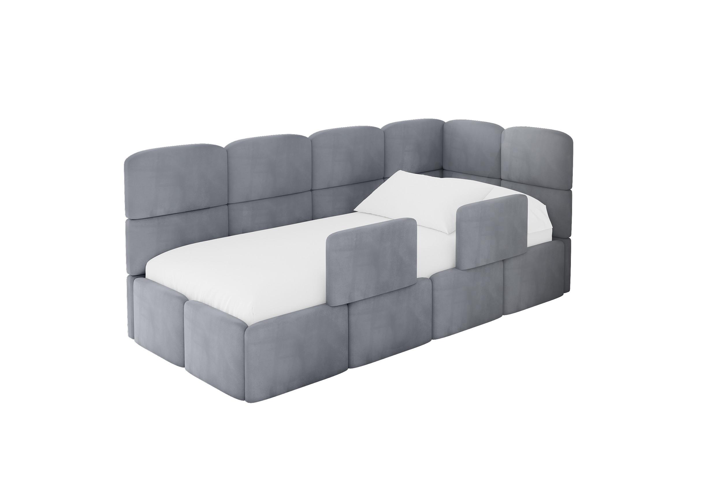 EINZELLBETT Jugendbett mit Bettkasten und Matratze H3/H4, Links - KIVY 100x200 Grau - Grau, Holzwerkstoff/Textil (100/200cm) - ALTDECOR