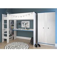 JUGENDZIMMER Set Hochbett 90x200 Schreibtisch Kleiderschrank - Blau/Weiß, Holz/Holzwerkstoff (206/182/108cm) - Parisot Meuble