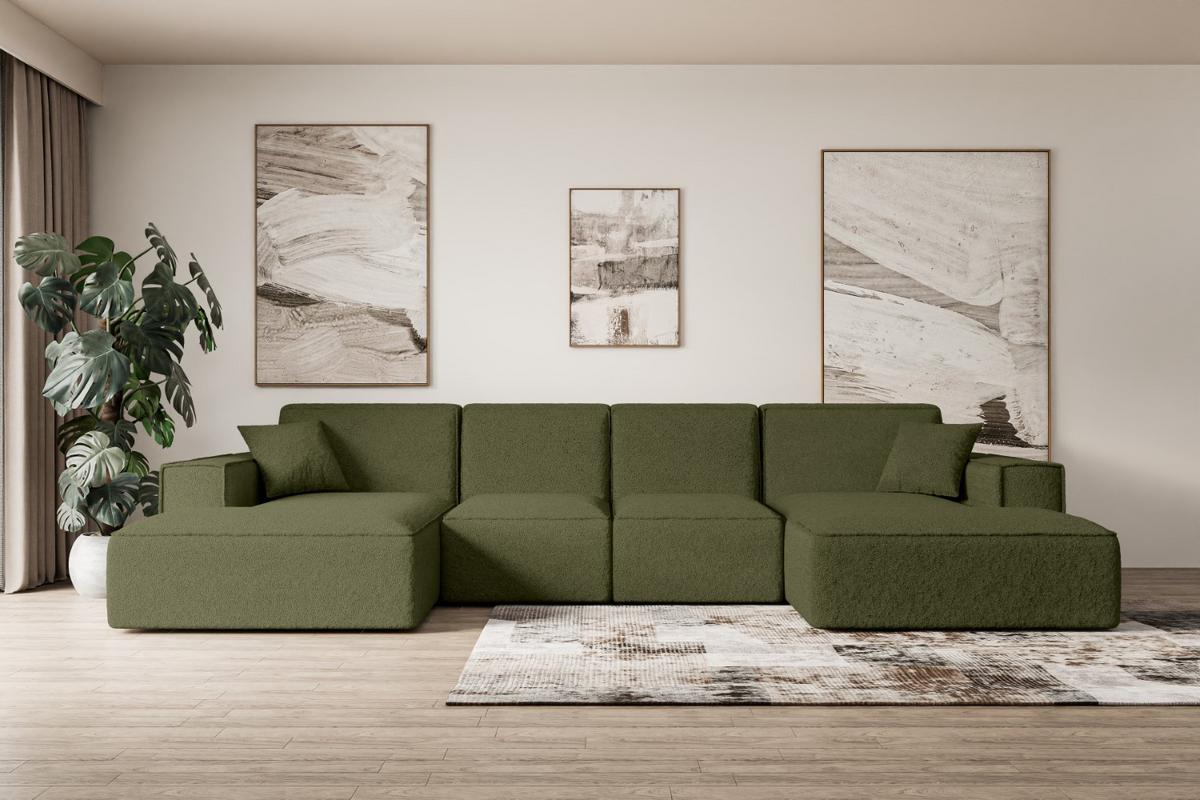 WOHNLANDSCHAFT SIERRA-U - 349x169x80 cm Grün Bouclé - Schwarz/Grün, Holzwerkstoff/Kunststoff (349/80/169cm) - ALTDECOR