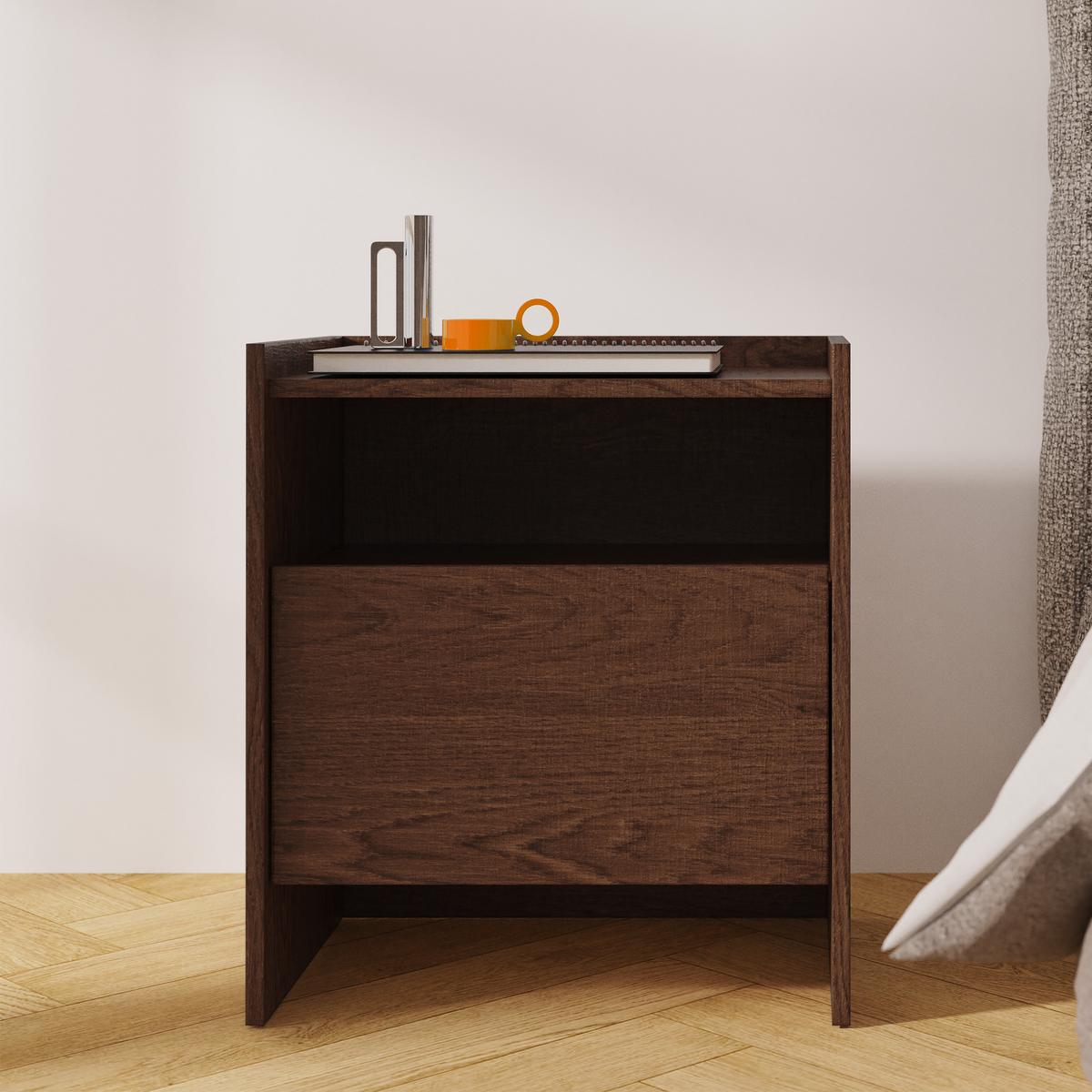 NACHTTISCH Juni mit 1 Schublade, 50 cm, Baltic Storm Eiche - Dunkelbraun, Holzwerkstoff (53/60/38cm) - Beautysofa