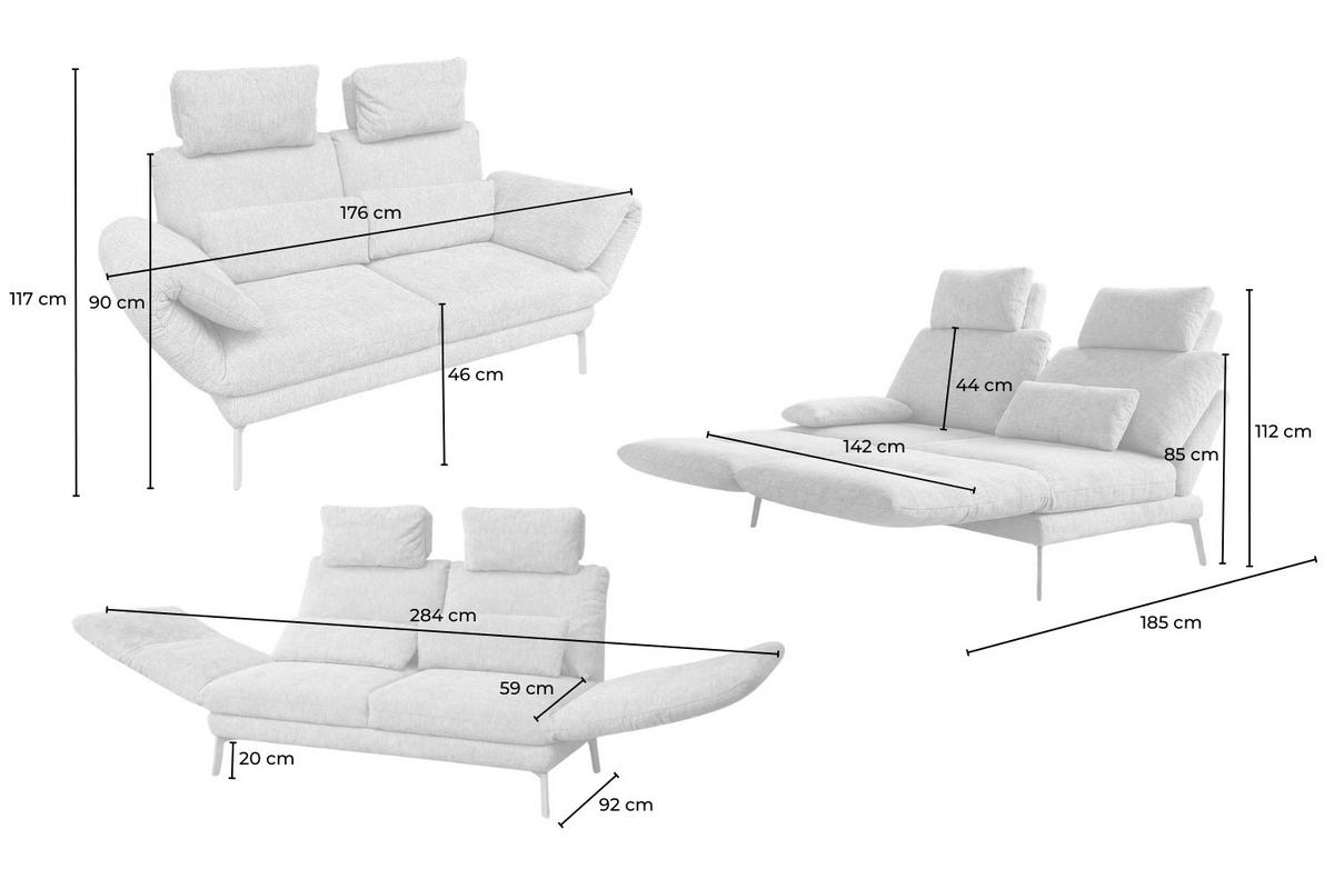 SOFA HOLLY Grau Flachgewebe - Braun/Grau, Textil/Metall (176/90/92cm) - KAWOLA