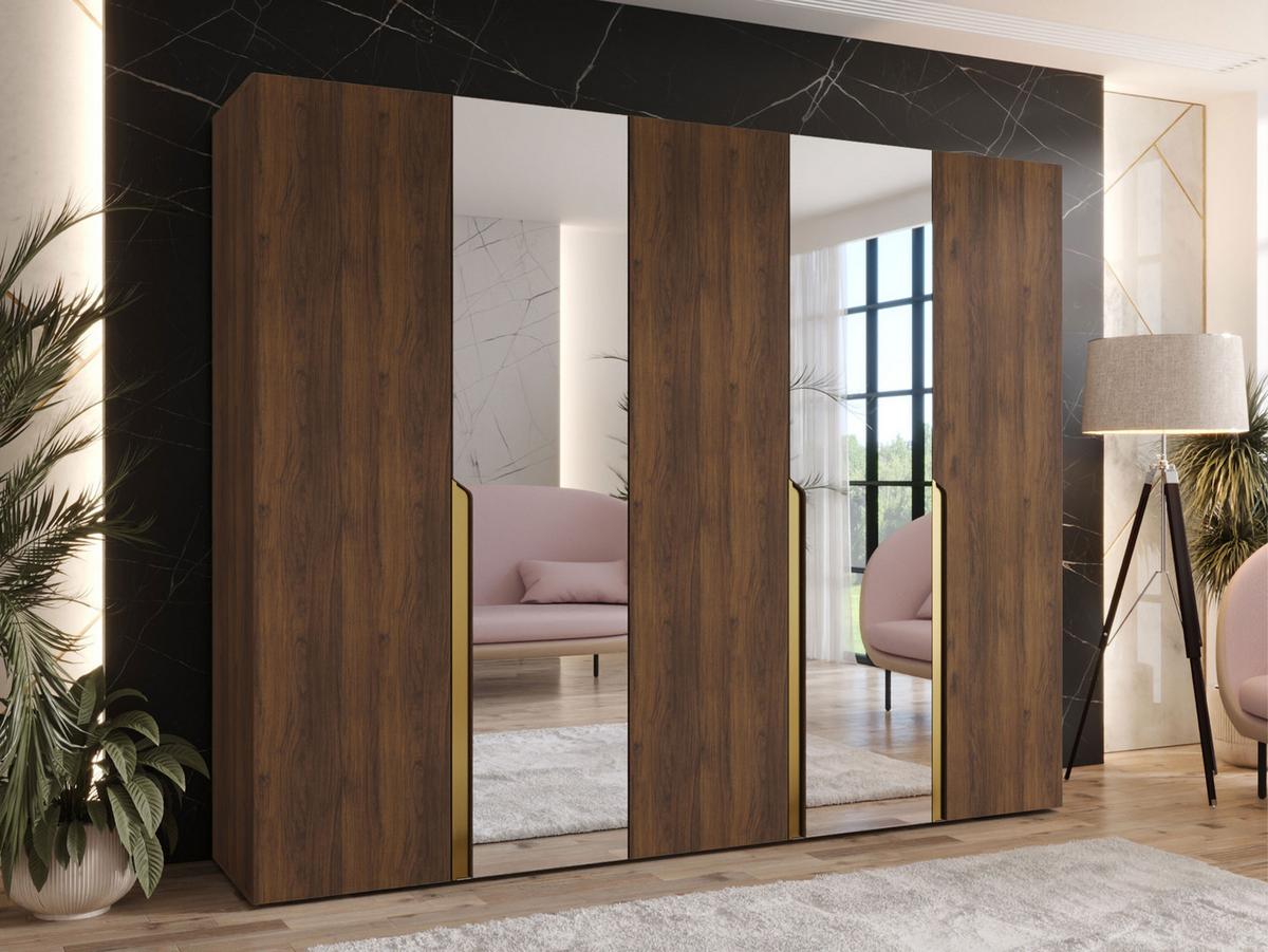 DREHTÜRENSCHRANK Mila II 250 - Goldfarben/Nussbaumfarben, Holzwerkstoff/Kunststoff (250/202/52cm) - MIRJAN24