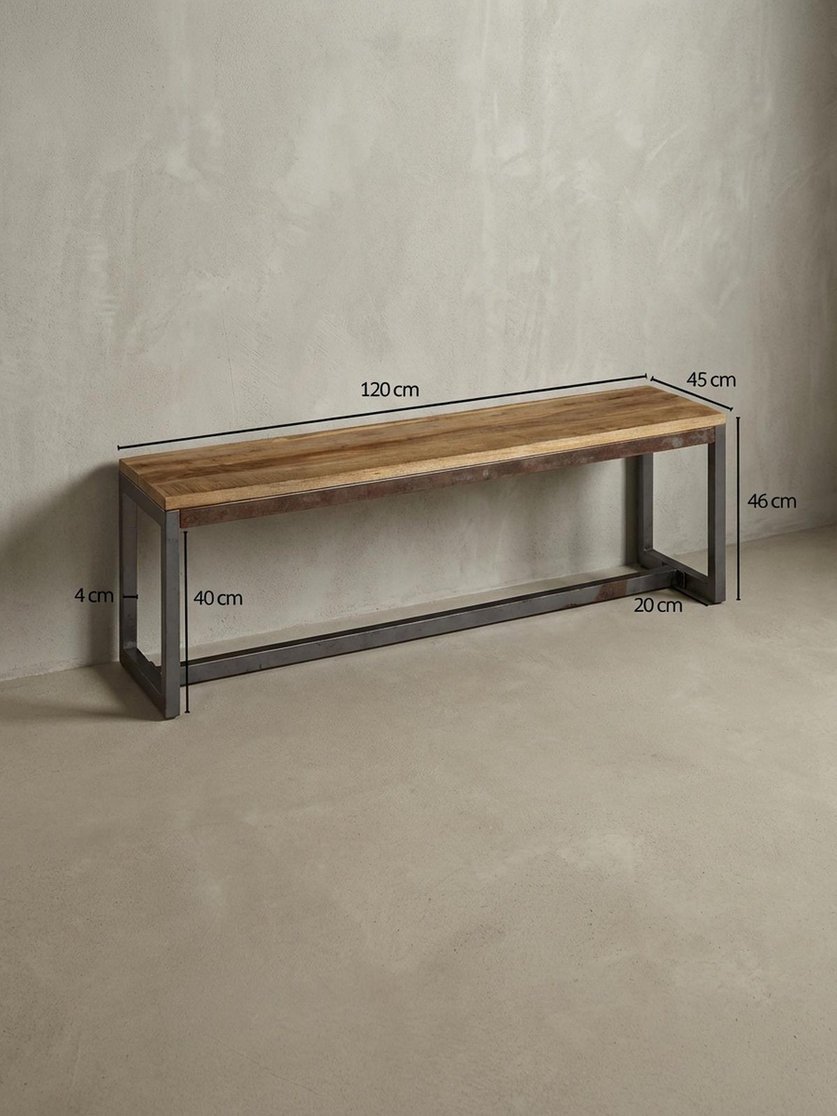 SITZBANK – Mango/Massivholz/Metall, 120x46x45 cm, ohne Lehne - Schwarz/Braun, Holz/Metall (45/46/120cm) - KADIMA DESIGN