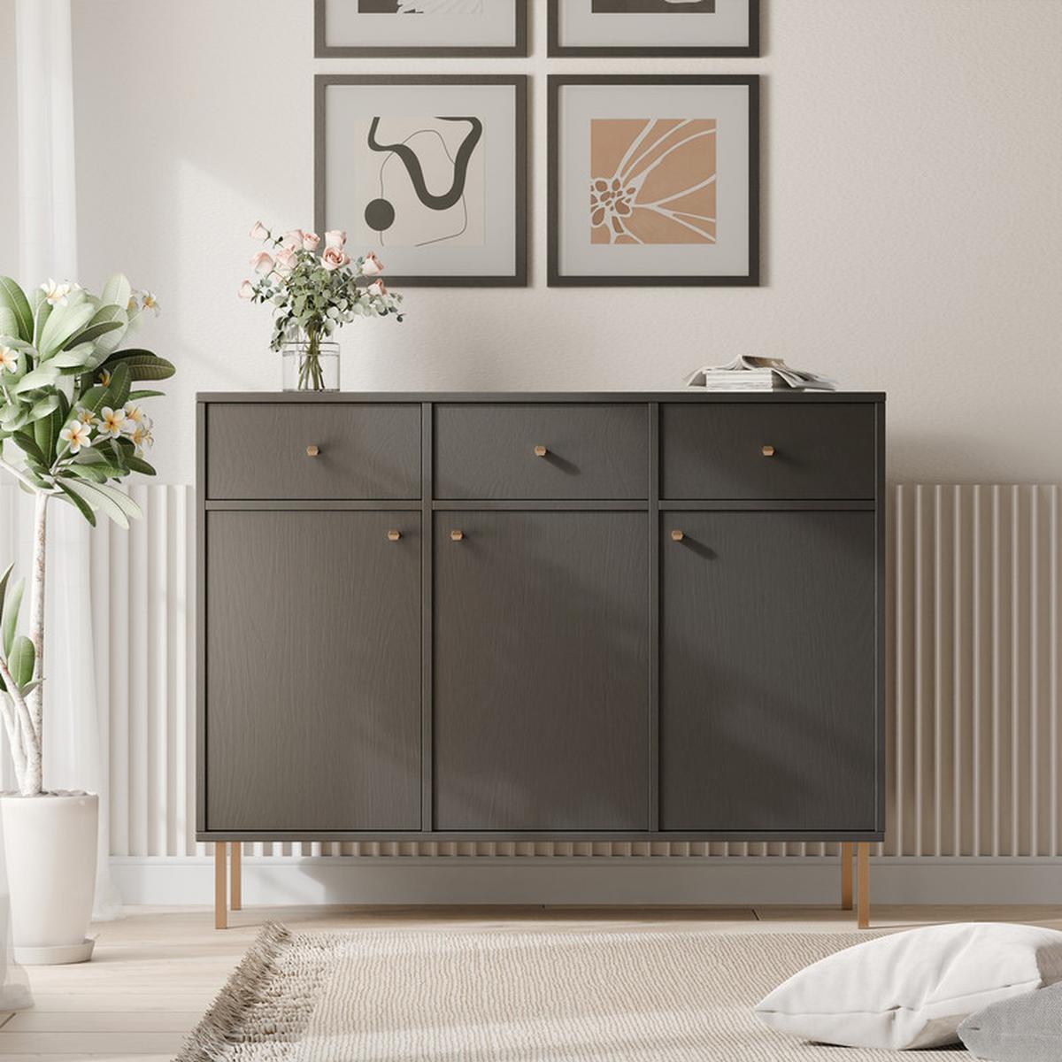 KOMMODE FLOW 124/41/95 cm, 3 Schublade(n), Schwarz - Schwarz, Holzwerkstoff/Metall (124.5/95/40.8cm) - Idohome