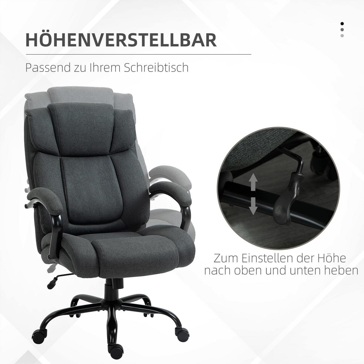 BÜROSTUHL, Ergonomischer Schreibtischstuhl, Drehstuhl mit gepolsterter Armlehne - Dunkelgrau/Schwarz, Textil/Metall (72.5/118/80cm) - Vinsetto