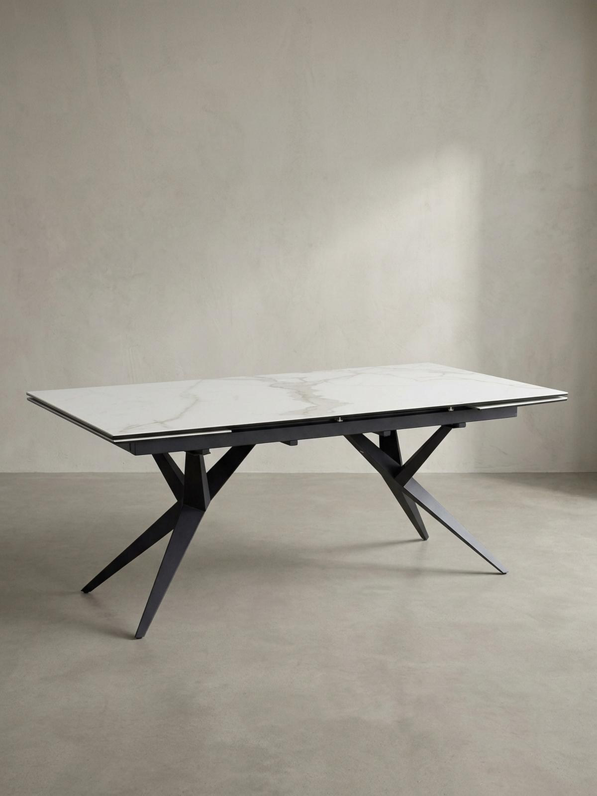 ESSTISCH Ausziehbar Keramik Glas Marmoroptik Groß, Weiß 180x95x76 cm - Schwarz/Weiß, Keramik/Metall (95/180/76cm) - KADIMA DESIGN