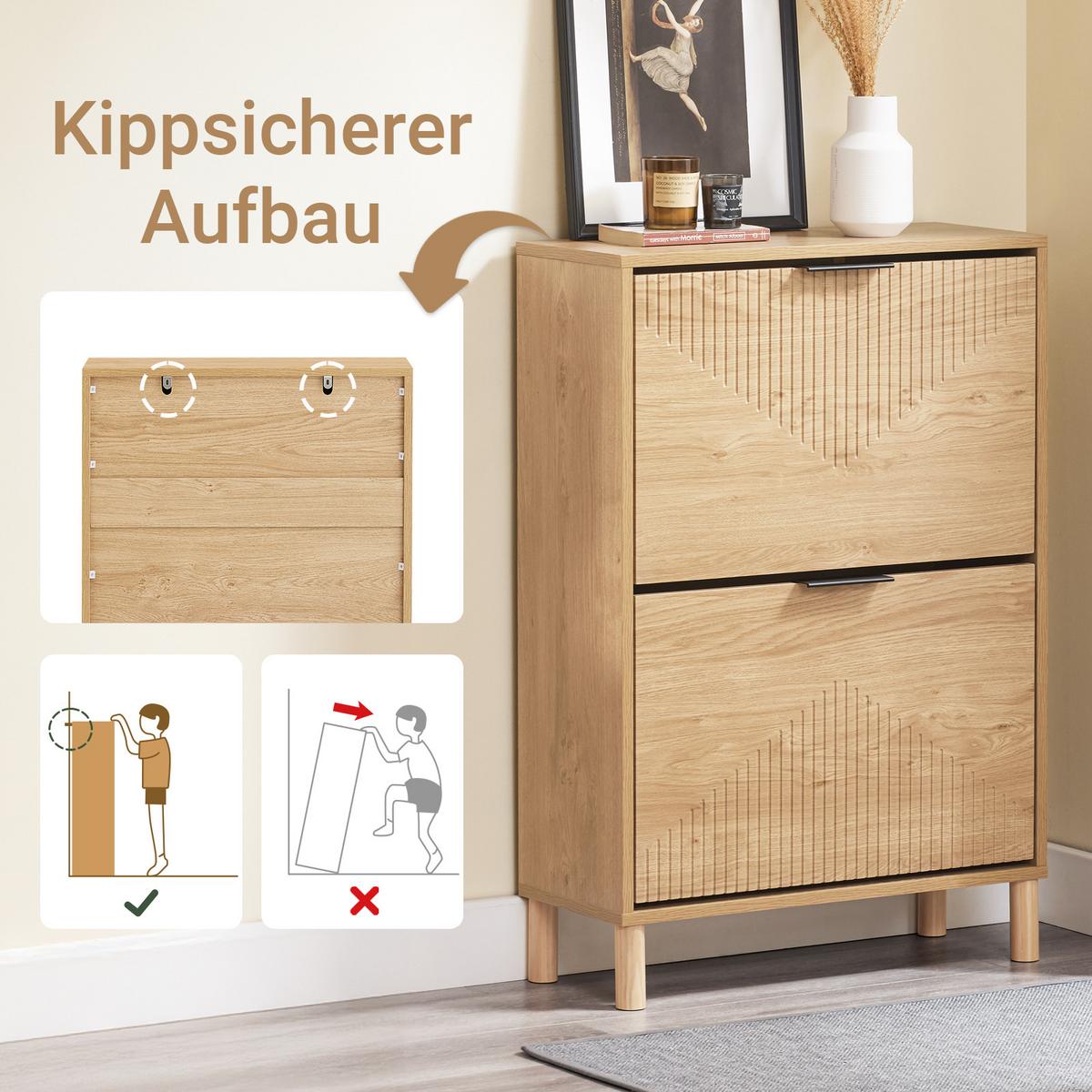 SCHUHSCHRANK Schmal Natur - Naturfarben, Holzwerkstoff (60/83/24cm) - SoBuy