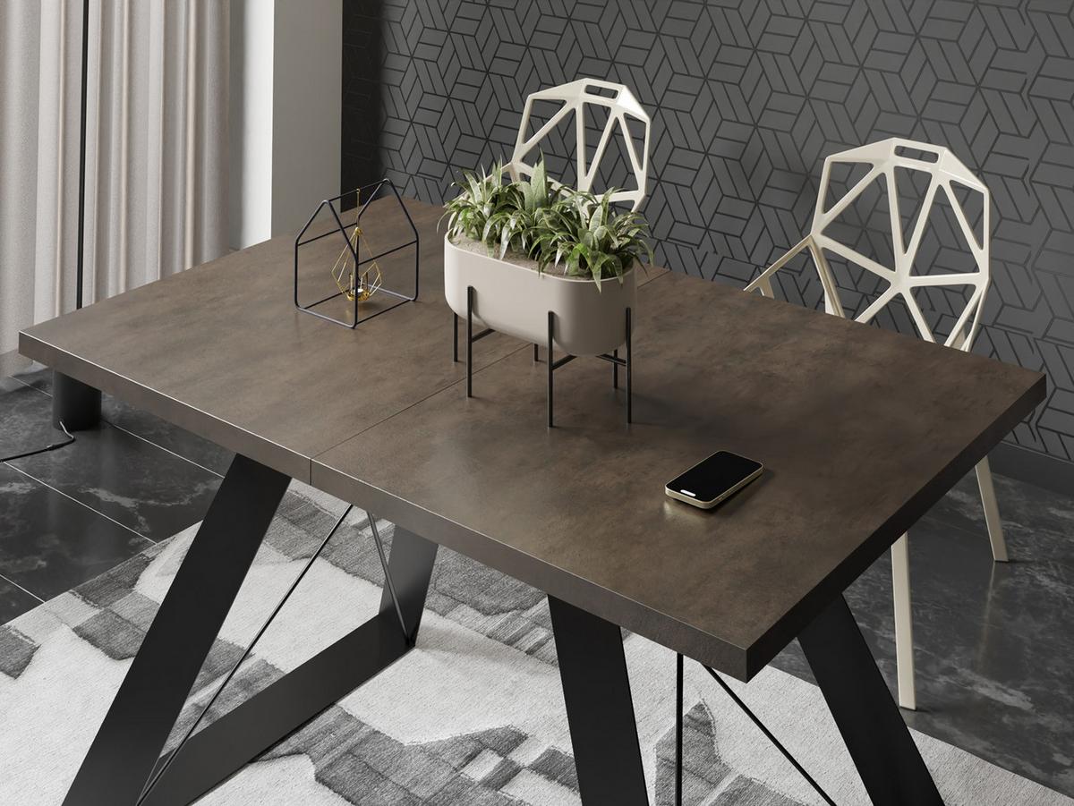 ESSTISCH Colter rechteckig ausziehbar, Dunkelgrauer Chicago Beton 140-240/80/76 cm - Dunkelgrau/Schwarz, Holzwerkstoff/Metall (80/240/76cm) - WFL GROUP