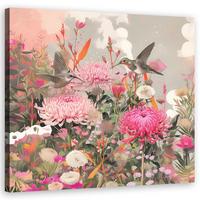 WANDBILD vögel und blumen auf dem feld - Multicolor, Textil (50/50cm) - Feeby