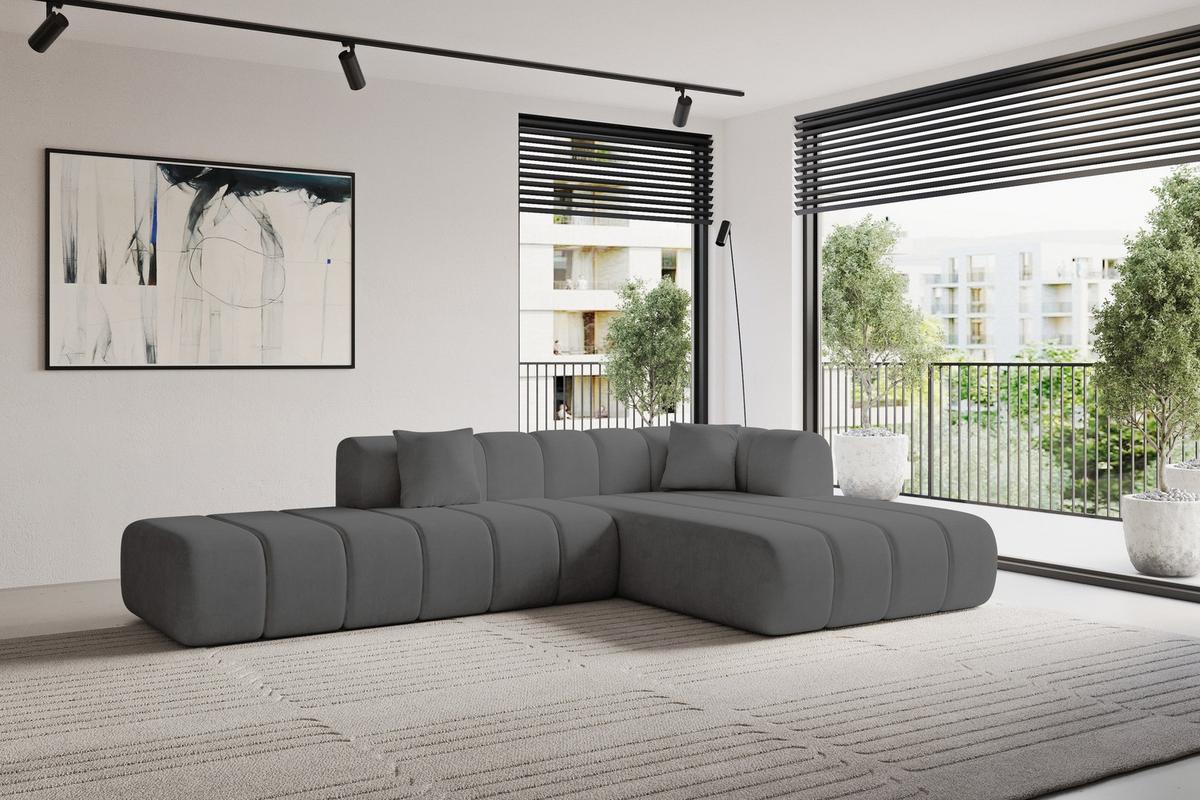 ECKSOFA Ottomane Rechts BILA-L 289x176x71 Dunkelgrau Samt - Dunkelgrau/Anthrazit, Holzwerkstoff/Kunststoff (289/176cm) - ALTDECOR