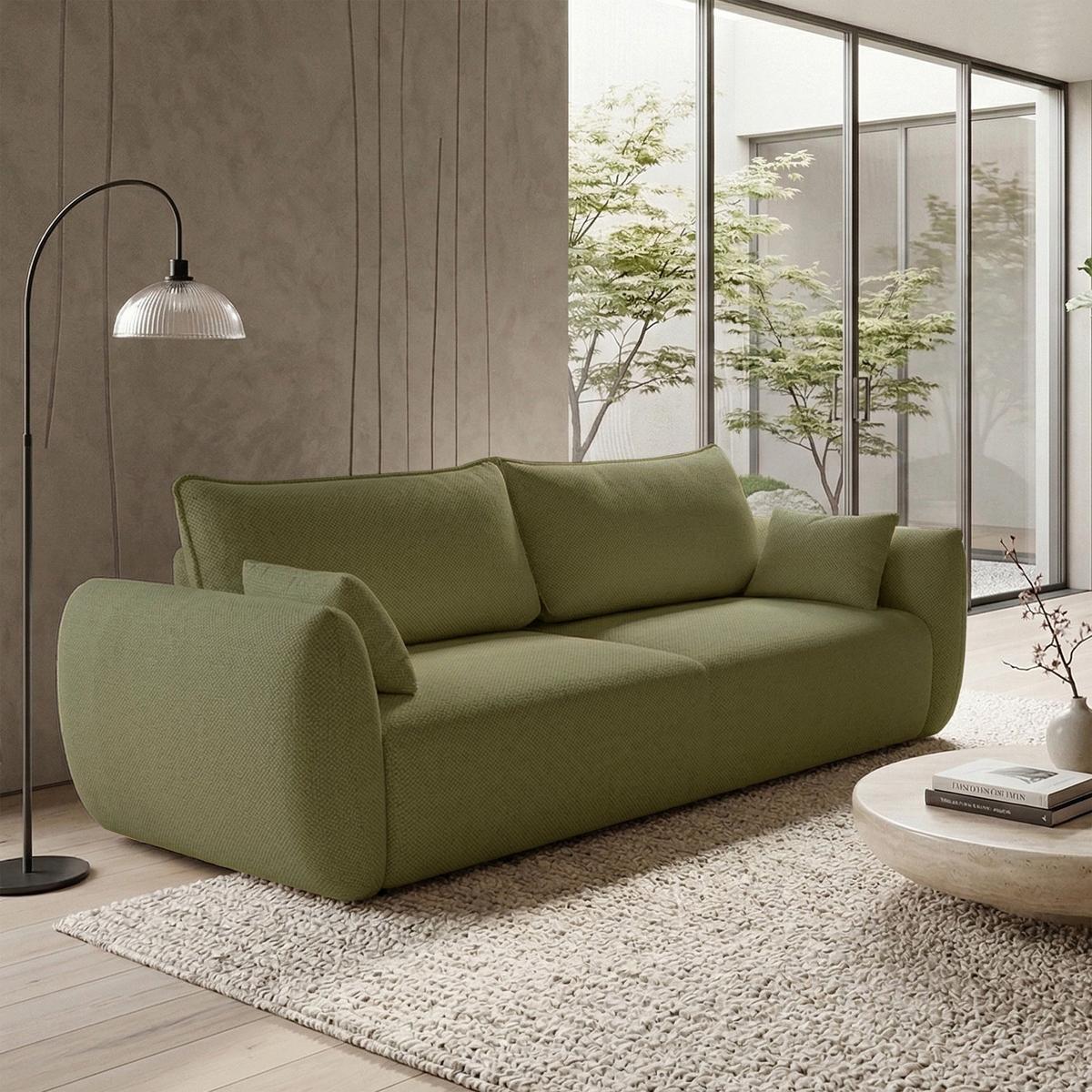3-SITZER SCHLAFSOFA Zordo Chenille Oliv - Schwarz/Olivgrün, Kunststoff/Textil (238/91/102cm) - Selsey