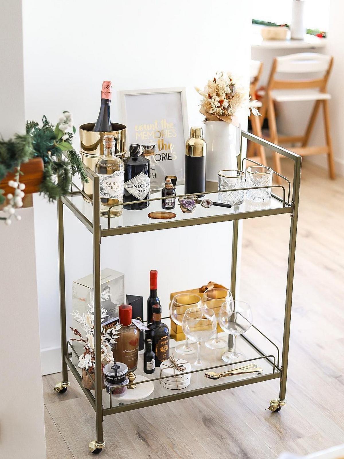 SERVIERWAGEN Gold Veneta - Goldfarben, Glas (66/90/40cm) - Beliani